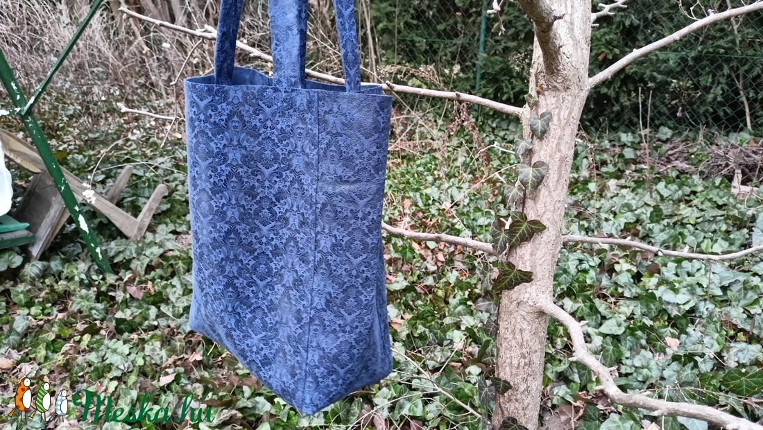 Bőr táska romantikus kék mintás /válltáska/shopper  - táska & tok - kézitáska & válltáska - válltáska - Meska.hu
