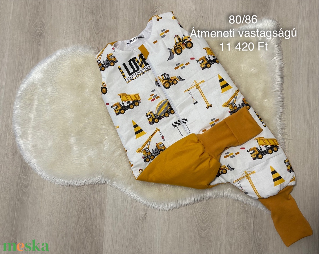 Tipegő hálózsák-80/86 átmeneti sárga munkagép  - ruha & divat - babaruha & gyerekruha - tipegőhálózsák - Meska.hu