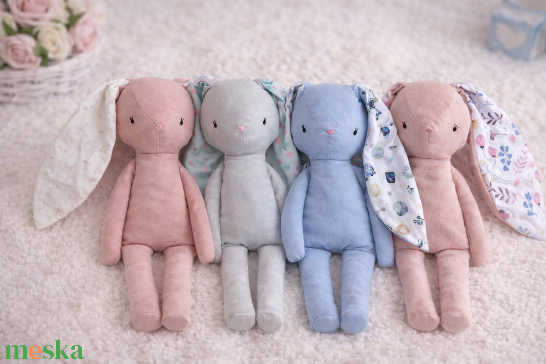 Ölelő nyuszi- mályva ginko  - baba - mama - baba játékok - szundikendő, alvóka - Meska.hu