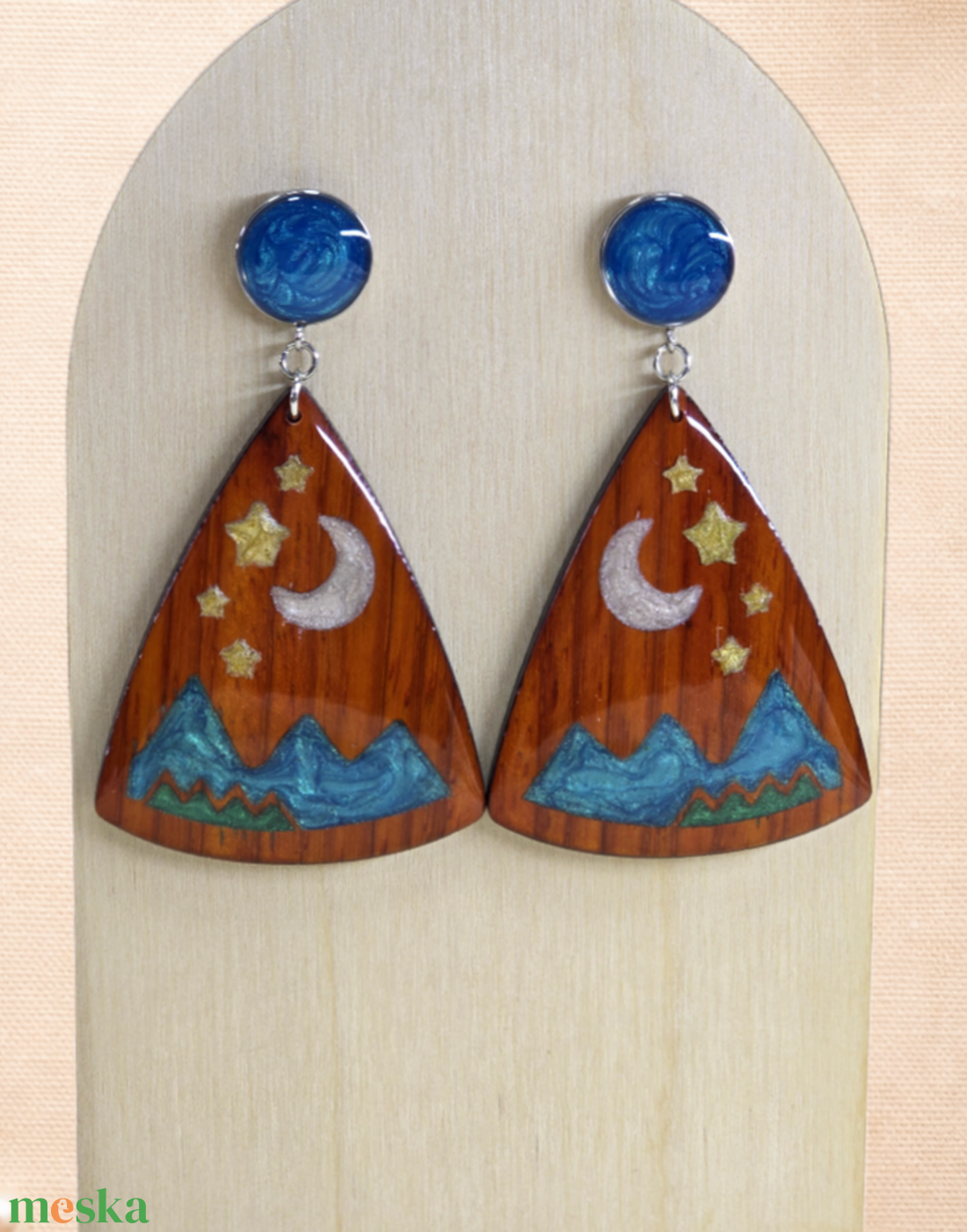 Csillagos éjszaka � rózsafa statement fülbevaló - ékszer - fülbevaló - lógó csepp fülbevaló - Meska.hu