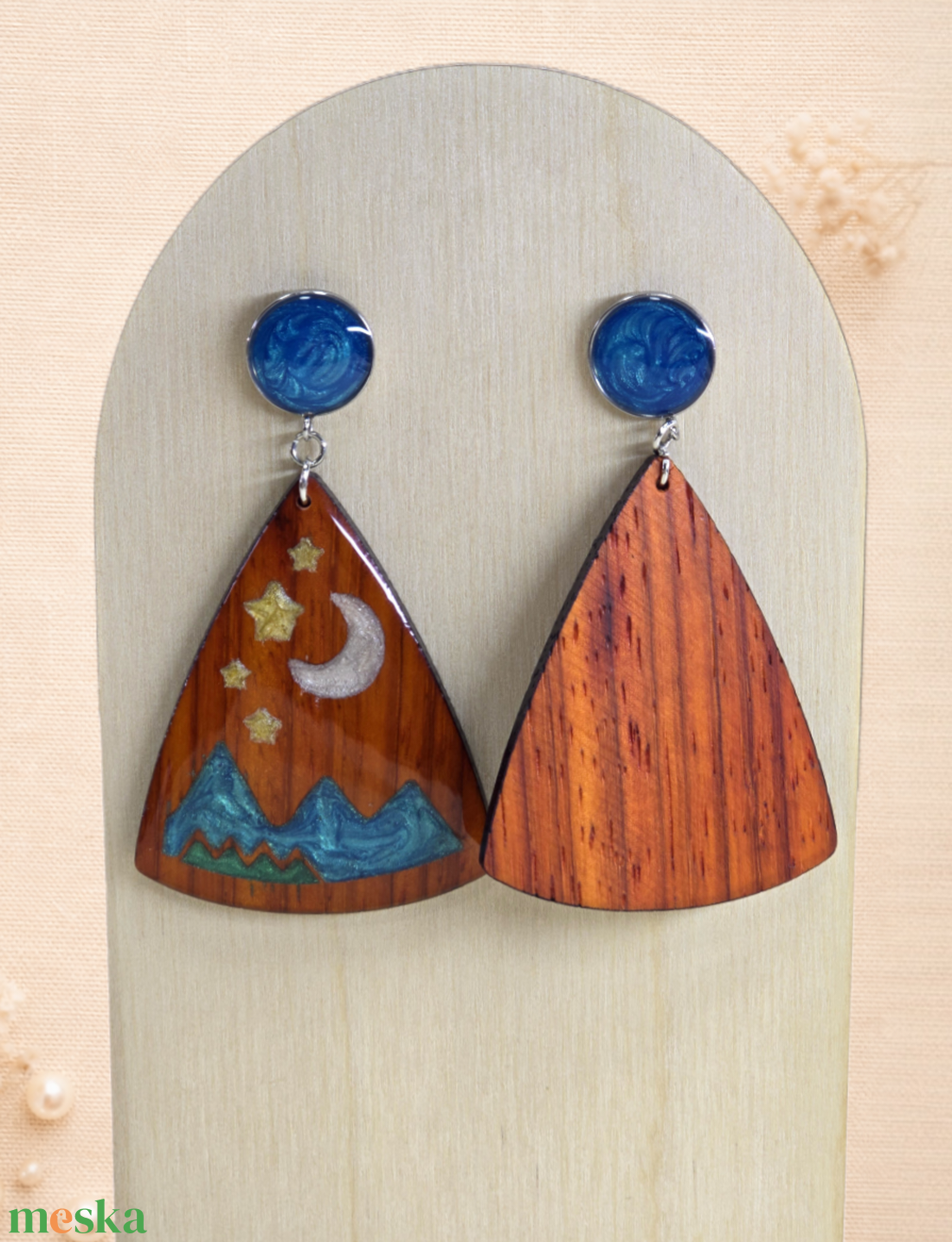 Csillagos éjszaka � rózsafa statement fülbevaló - ékszer - fülbevaló - lógó csepp fülbevaló - Meska.hu