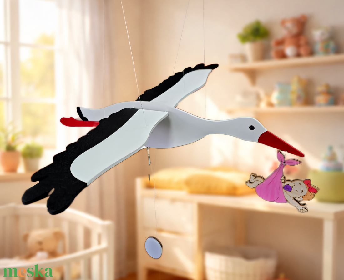 Babaszoba dekor � Gólya babával - baba - mama - baba játékok - kiságyforgó - Meska.hu