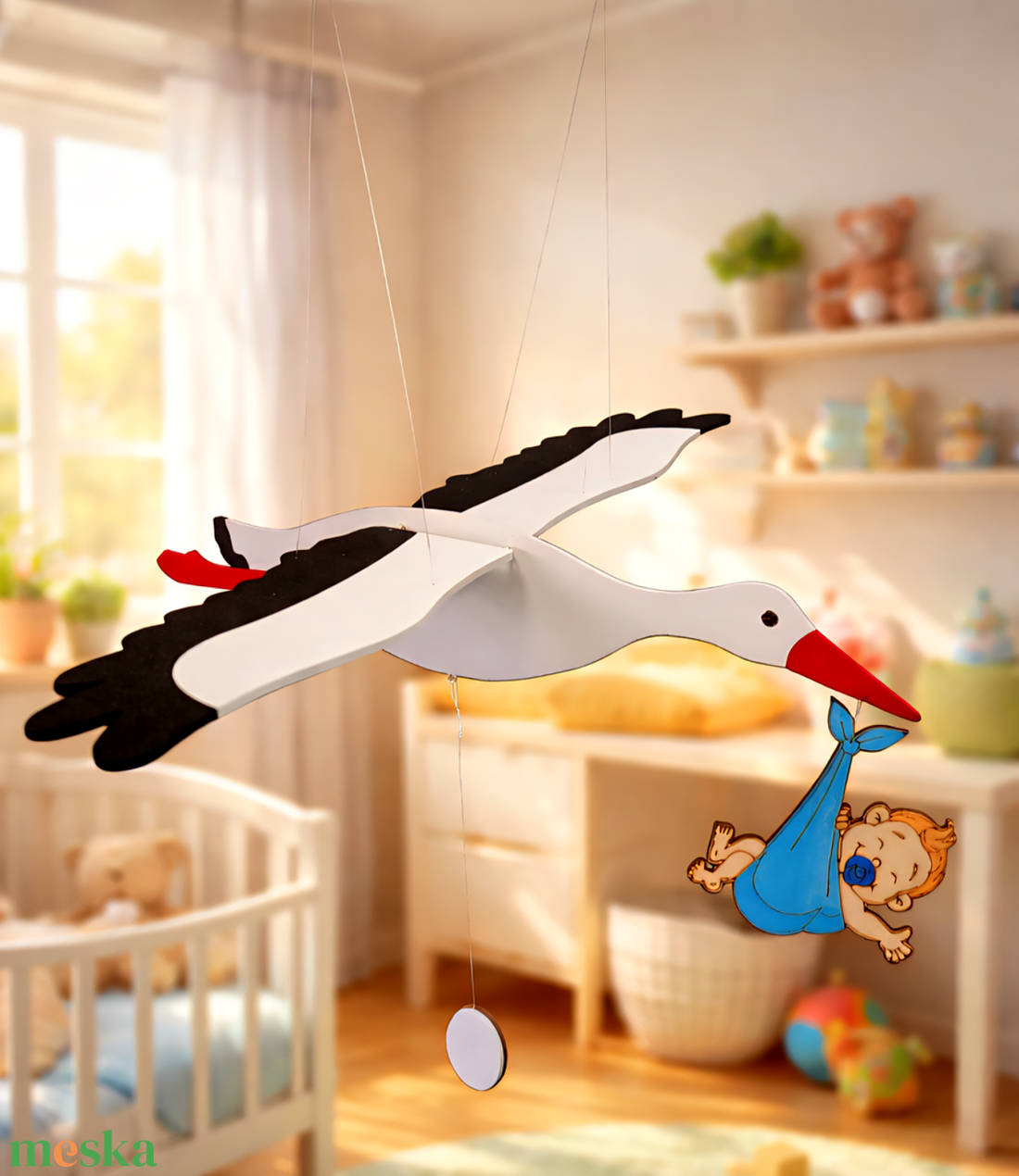 Babaszoba dekor � Gólya babával - baba - mama - baba játékok - kiságyforgó - Meska.hu