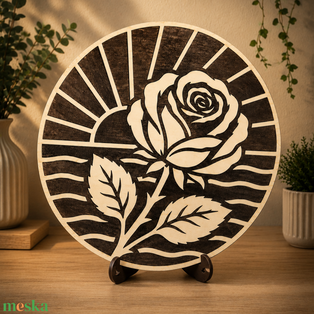 Rózsa falikép � lézervágott fa dekoráció, 25 cm - otthon & életmód - dekoráció - kép & falikép - fából készült kép - Meska.hu