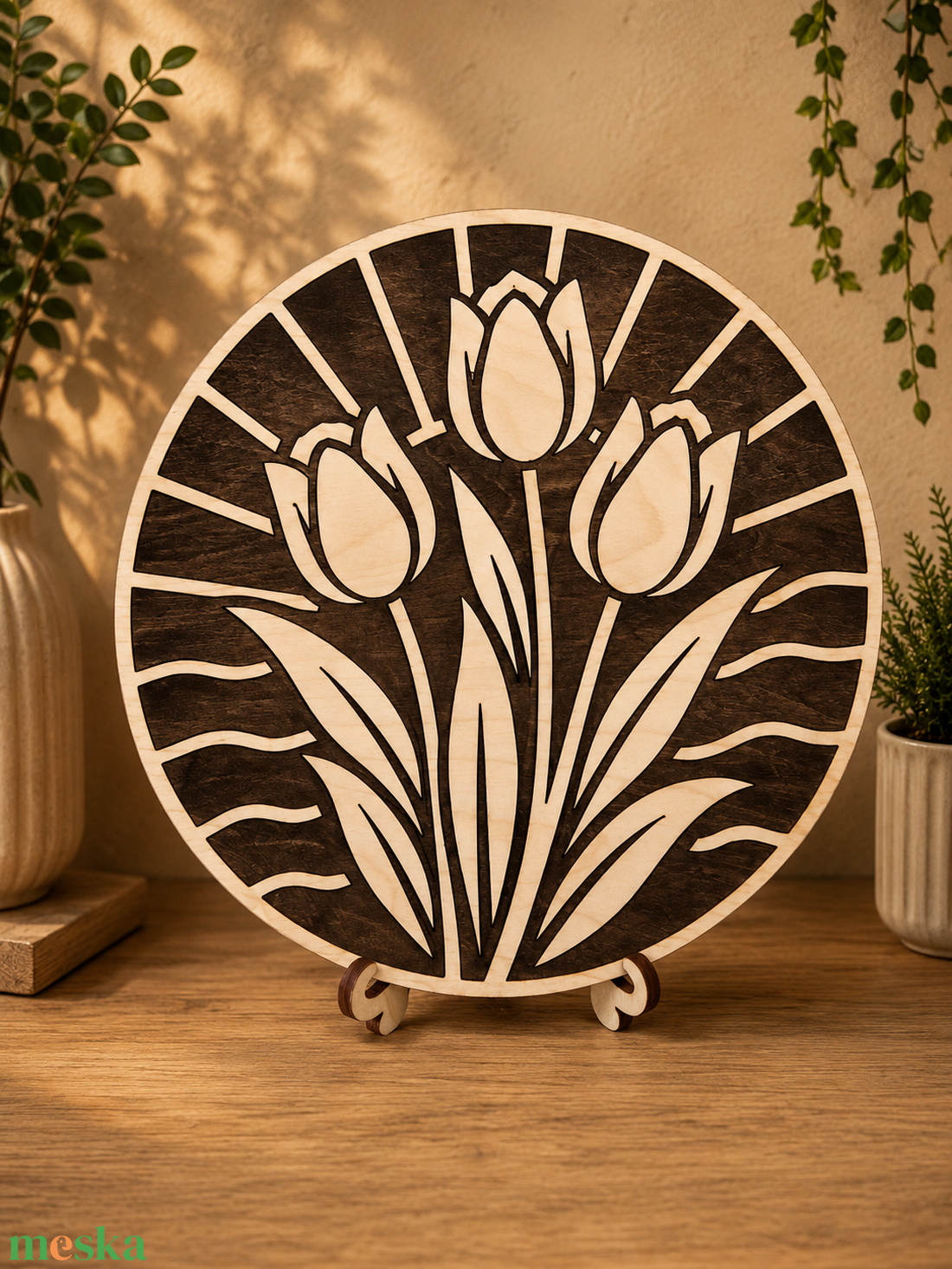Tulipánok falikép � lézervágott fa dekoráció, 25 cm - otthon & életmód - dekoráció - kép & falikép - fából készült kép - Meska.hu