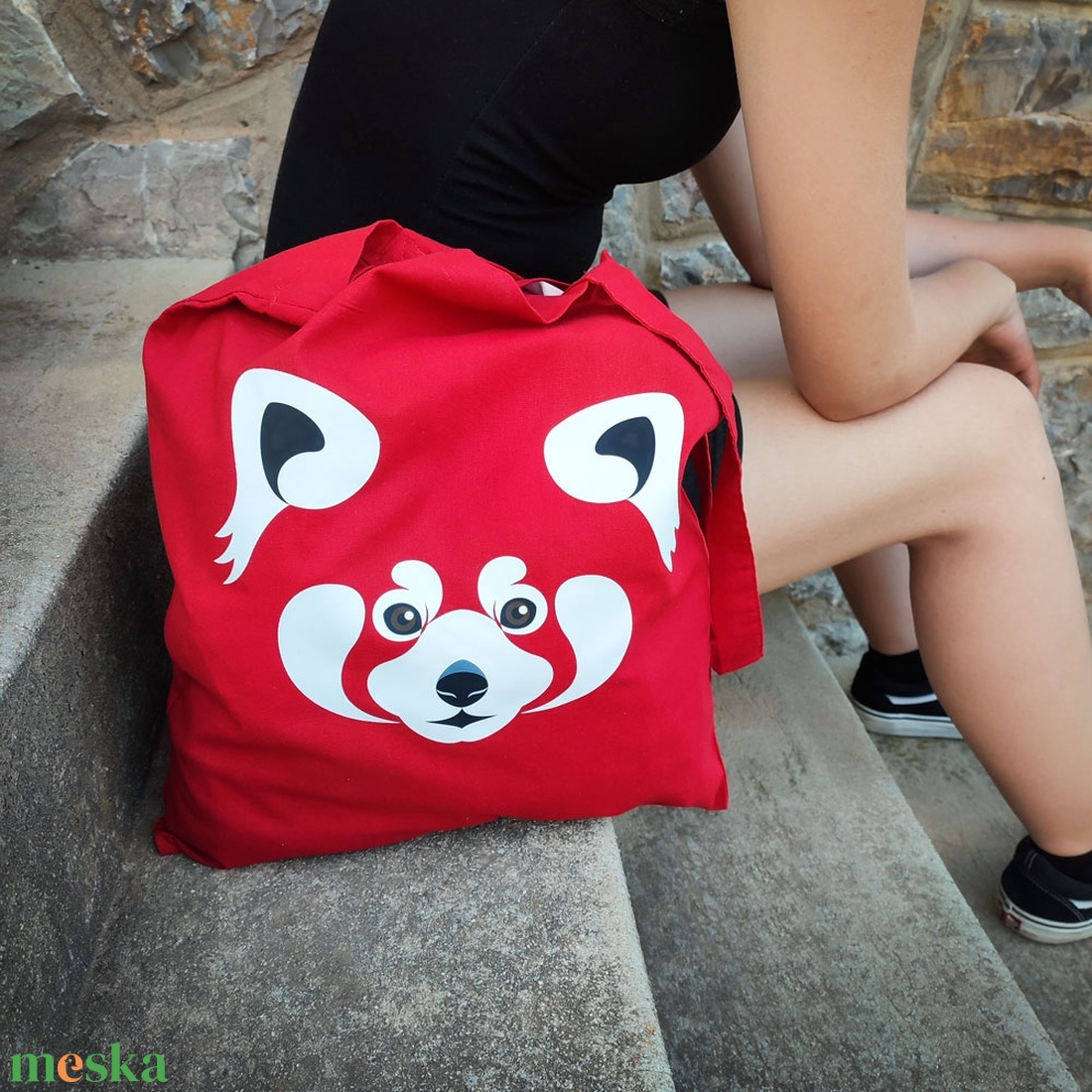 Vászontáska  Kis panda, vörös macskamedve - táska & tok - bevásárlás & shopper táska - shopper, textiltáska, szatyor - Meska.hu