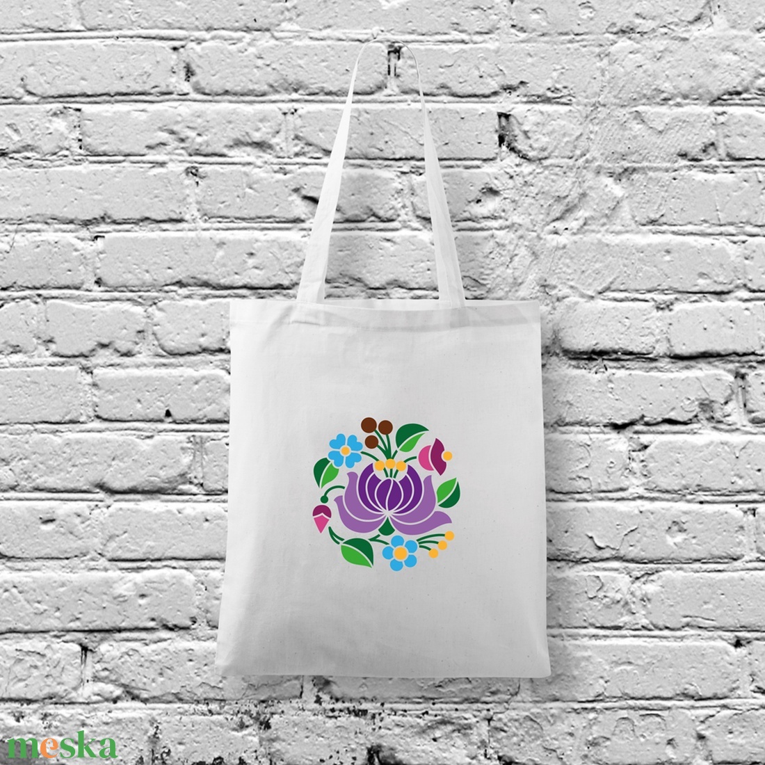 Vászontáska  Kalocsai ihletésű motívummal - táska & tok - bevásárlás & shopper táska - shopper, textiltáska, szatyor - Meska.hu