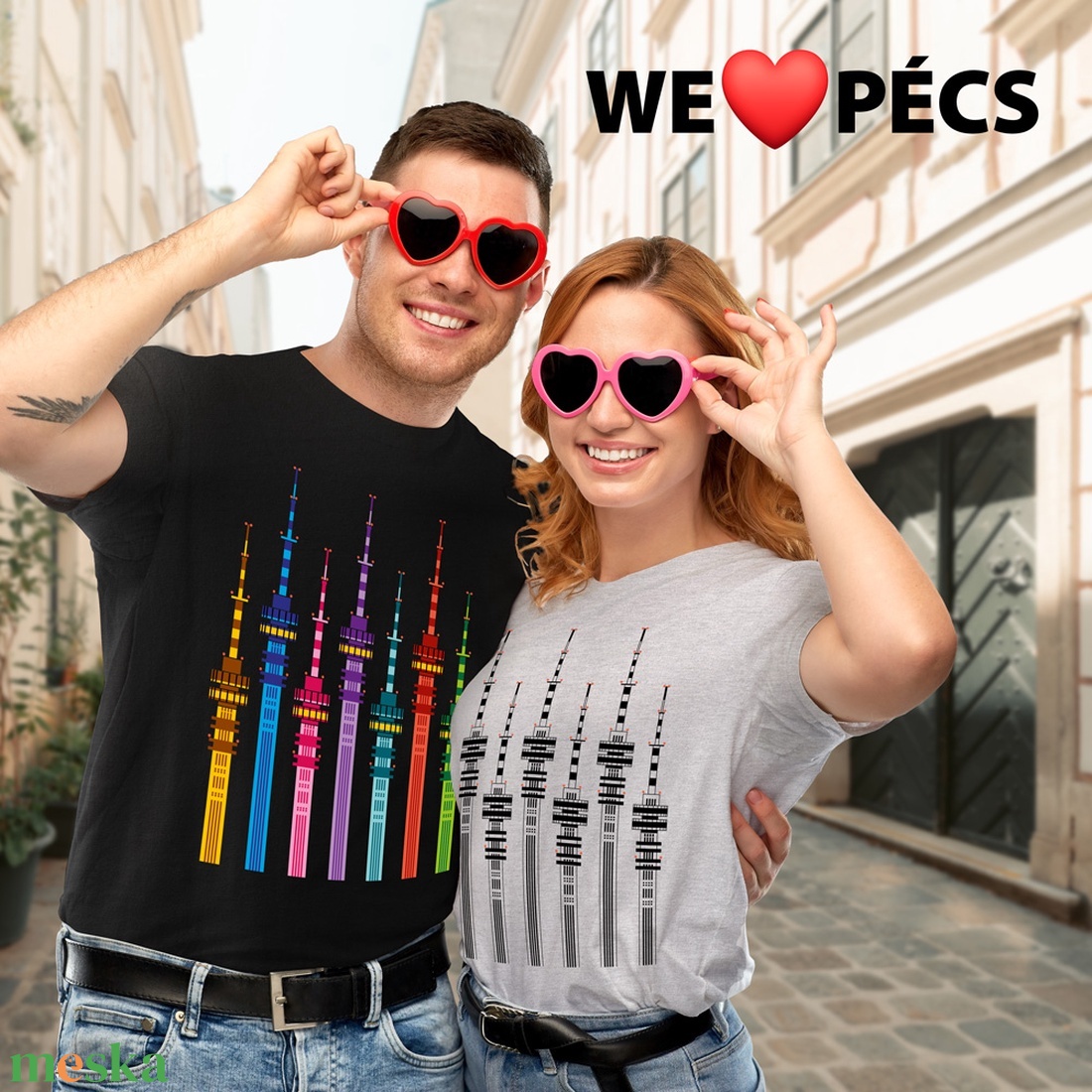 Póló (unisex), FEKETE, színes pécsi TVtorony - ruha & divat - férfi ruha - póló - Meska.hu