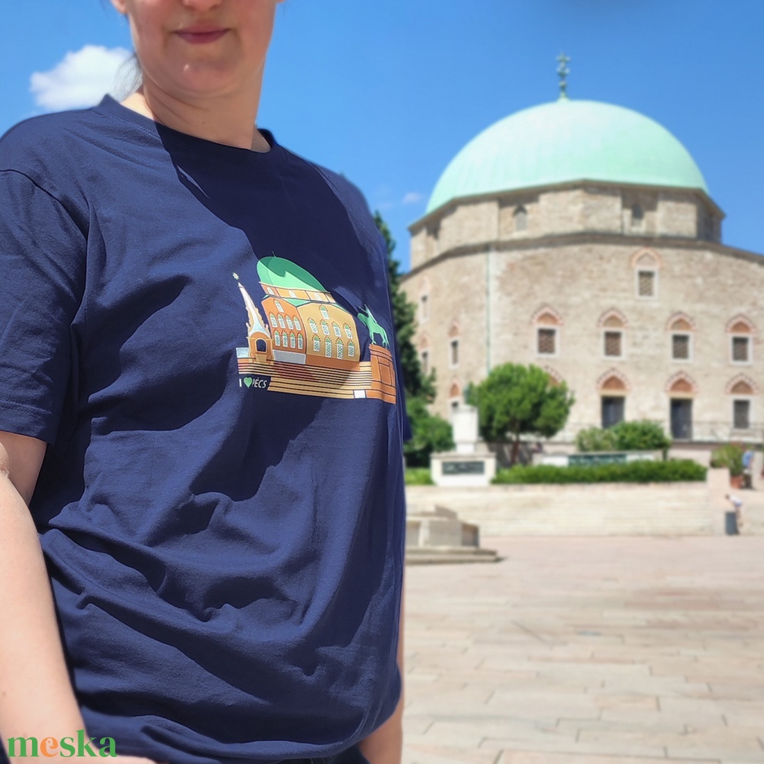 Póló (unisex), sötétkék, Pécs, dzsámi, Széchenyi tér - ruha & divat - férfi ruha - póló - Meska.hu