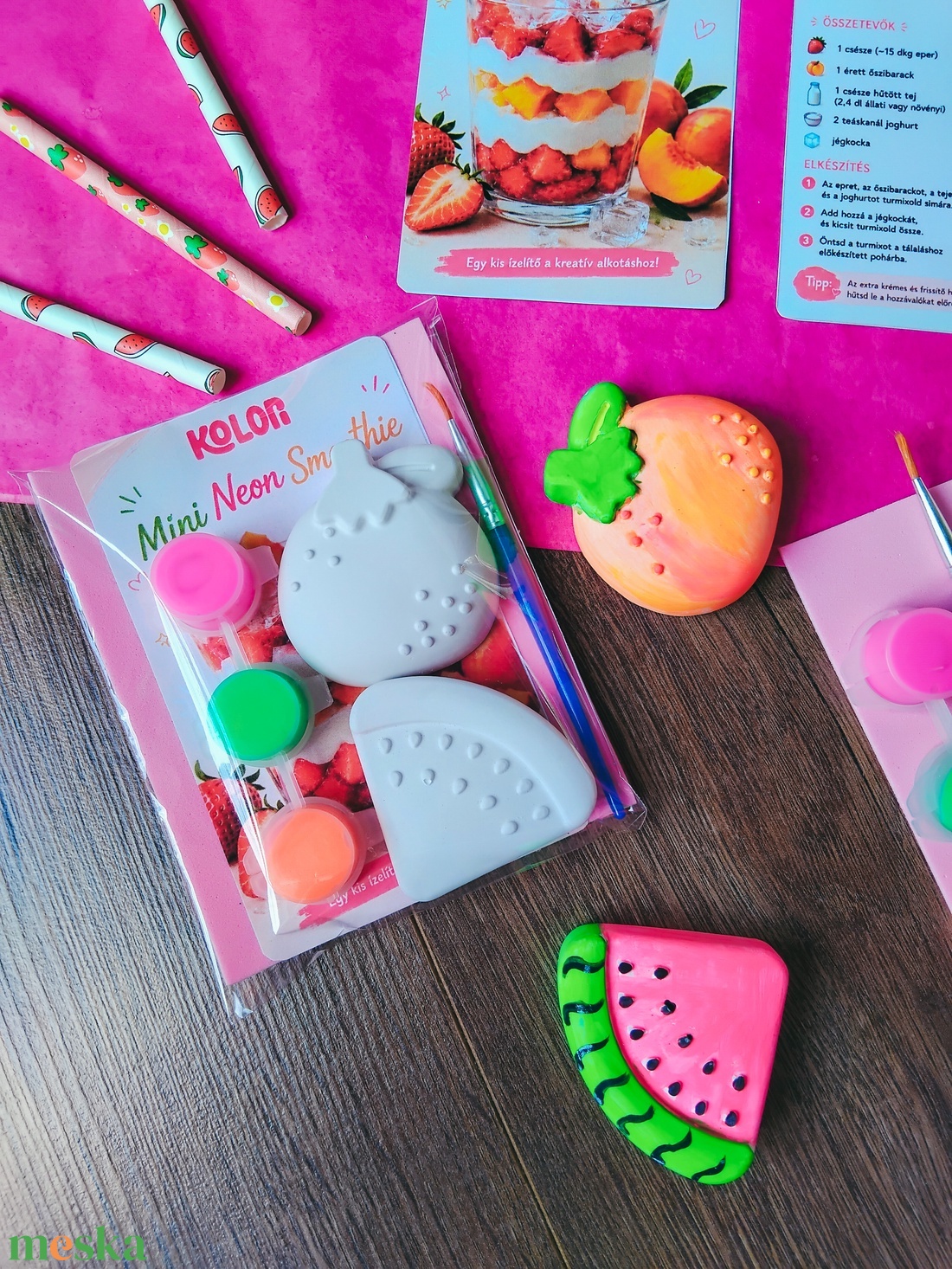Mini Neon Smoothie - festhető gipszfigurák neon festékkel - diy (csináld magad) - egységcsomag - Meska.hu