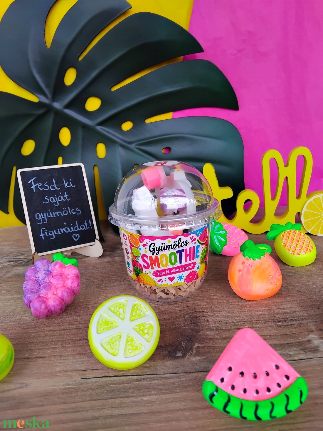 Gyümölcs Smoothie - Gyümölcsös festhető gipszfigurák mágnessel - diy (csináld magad) - egységcsomag - Meska.hu