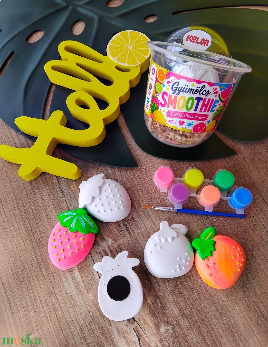 Gyümölcs Smoothie - Gyümölcsös festhető gipszfigurák mágnessel - diy (csináld magad) - egységcsomag - Meska.hu