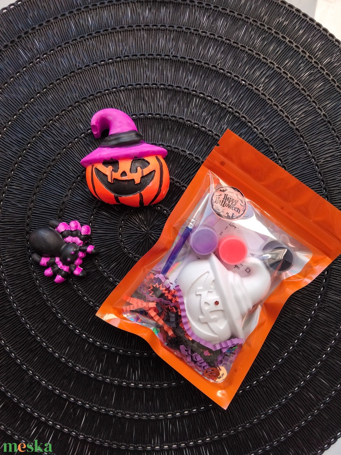 Halloween tökök - élénk neonos festhető gipszfigura - diy (csináld magad) - egységcsomag - Meska.hu