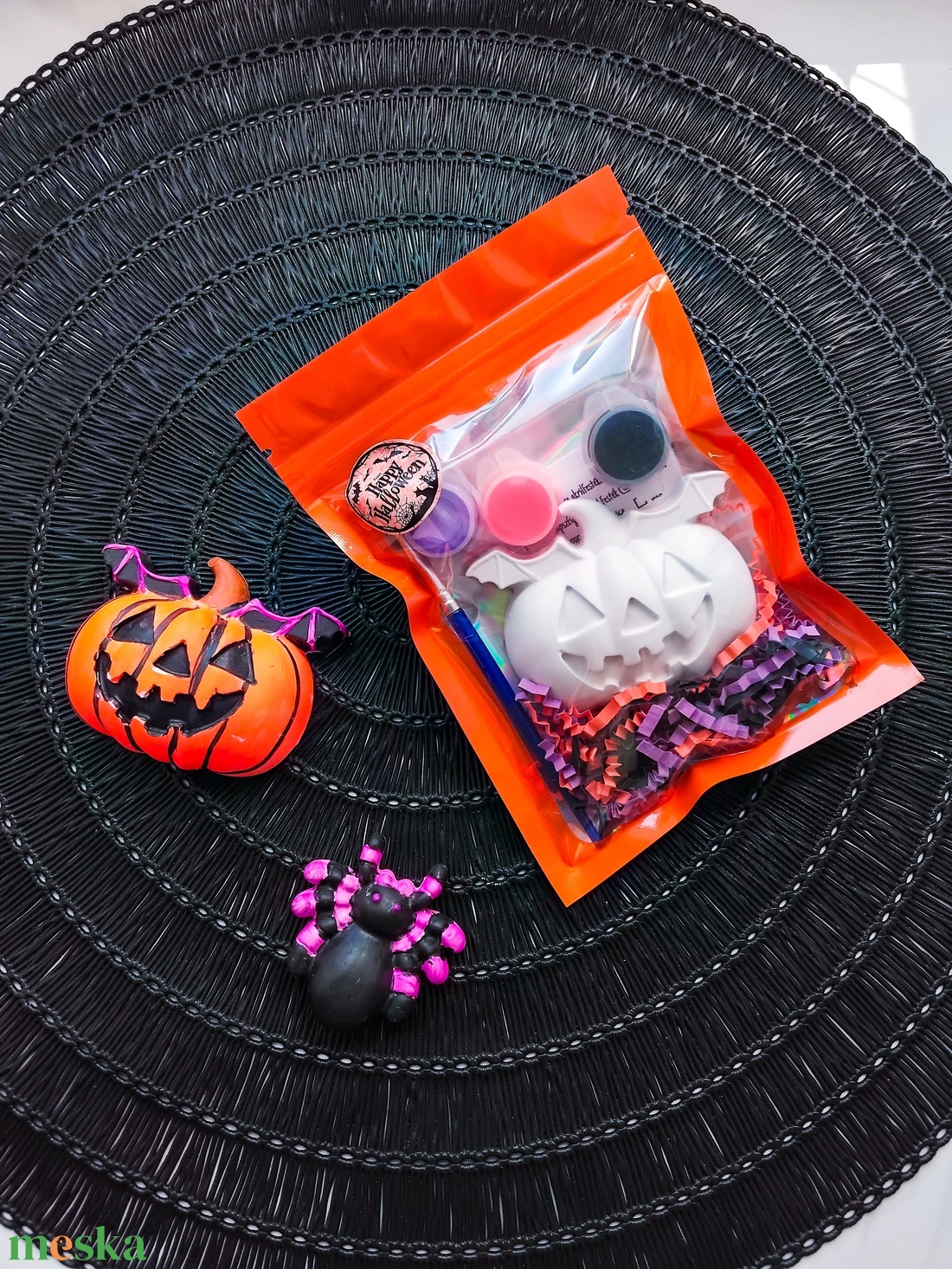 Halloween tökök - élénk neonos festhető gipszfigura - diy (csináld magad) - egységcsomag - Meska.hu