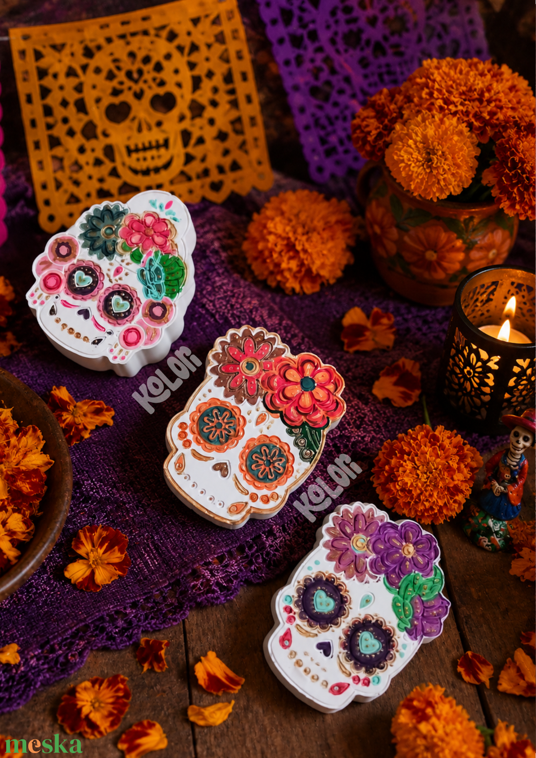 Calavera kifestő - halloweeni festhető gipszfigurák - otthon & életmód - dekoráció - halloween - halloweeni figurák - Meska.hu