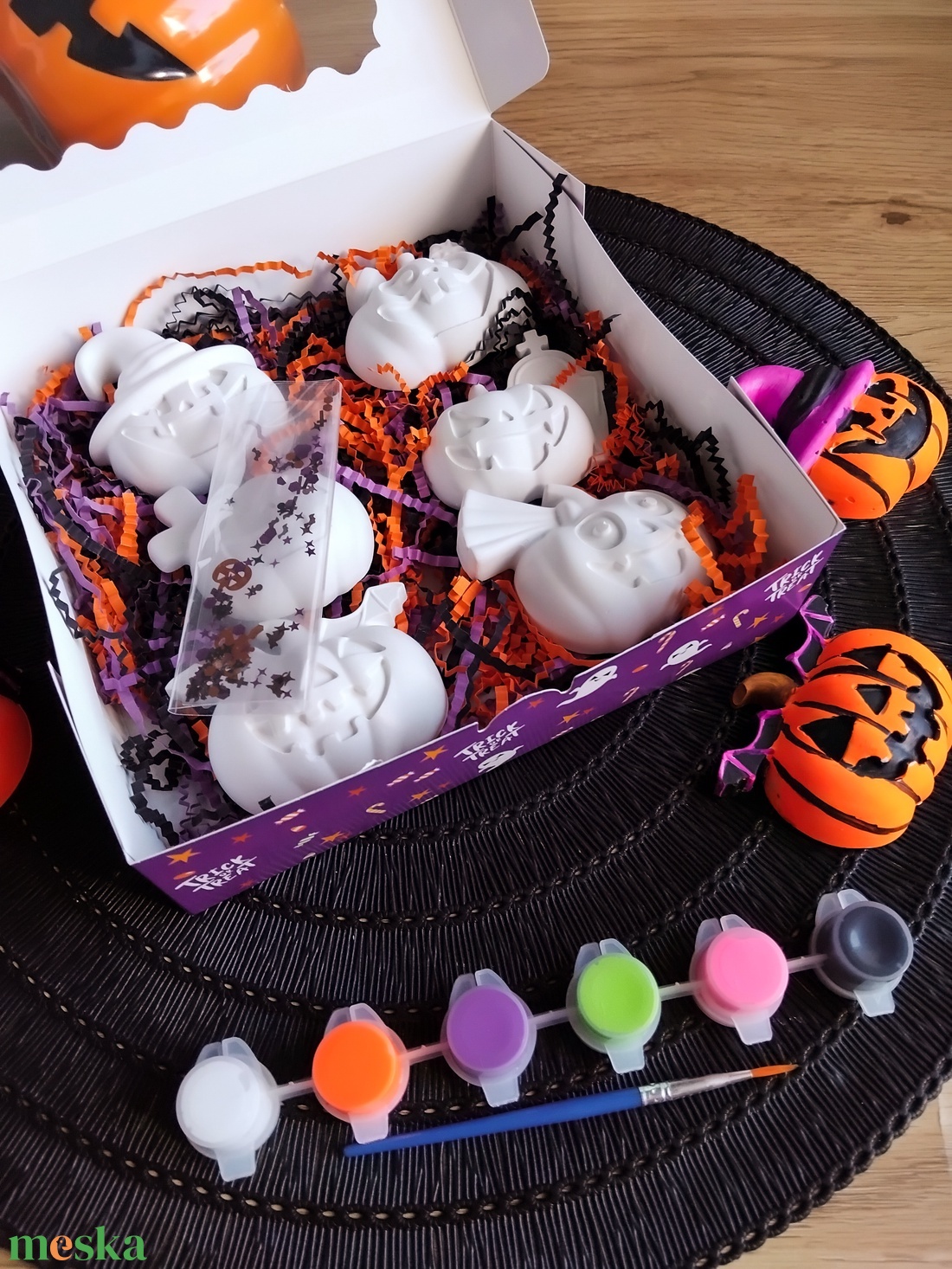 Halloween tök szett díszdobozban - halloweeni festhető gipszfigura szett - otthon & életmód - dekoráció - halloween - halloweeni figurák - Meska.hu