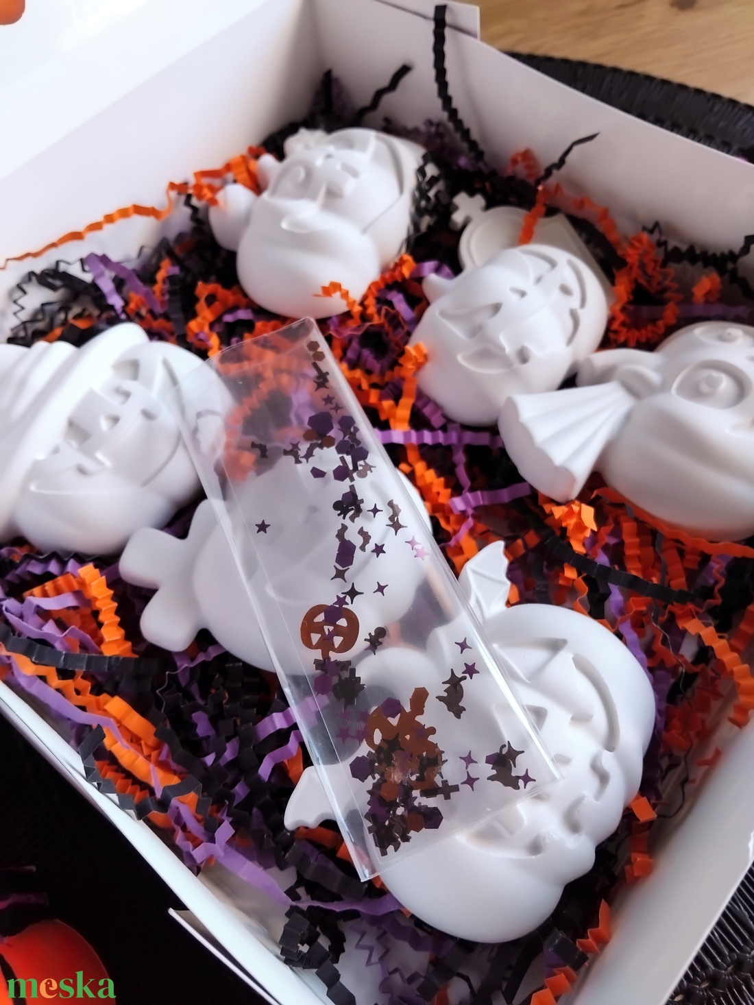 Halloween tök szett díszdobozban - halloweeni festhető gipszfigura szett - otthon & életmód - dekoráció - halloween - halloweeni figurák - Meska.hu