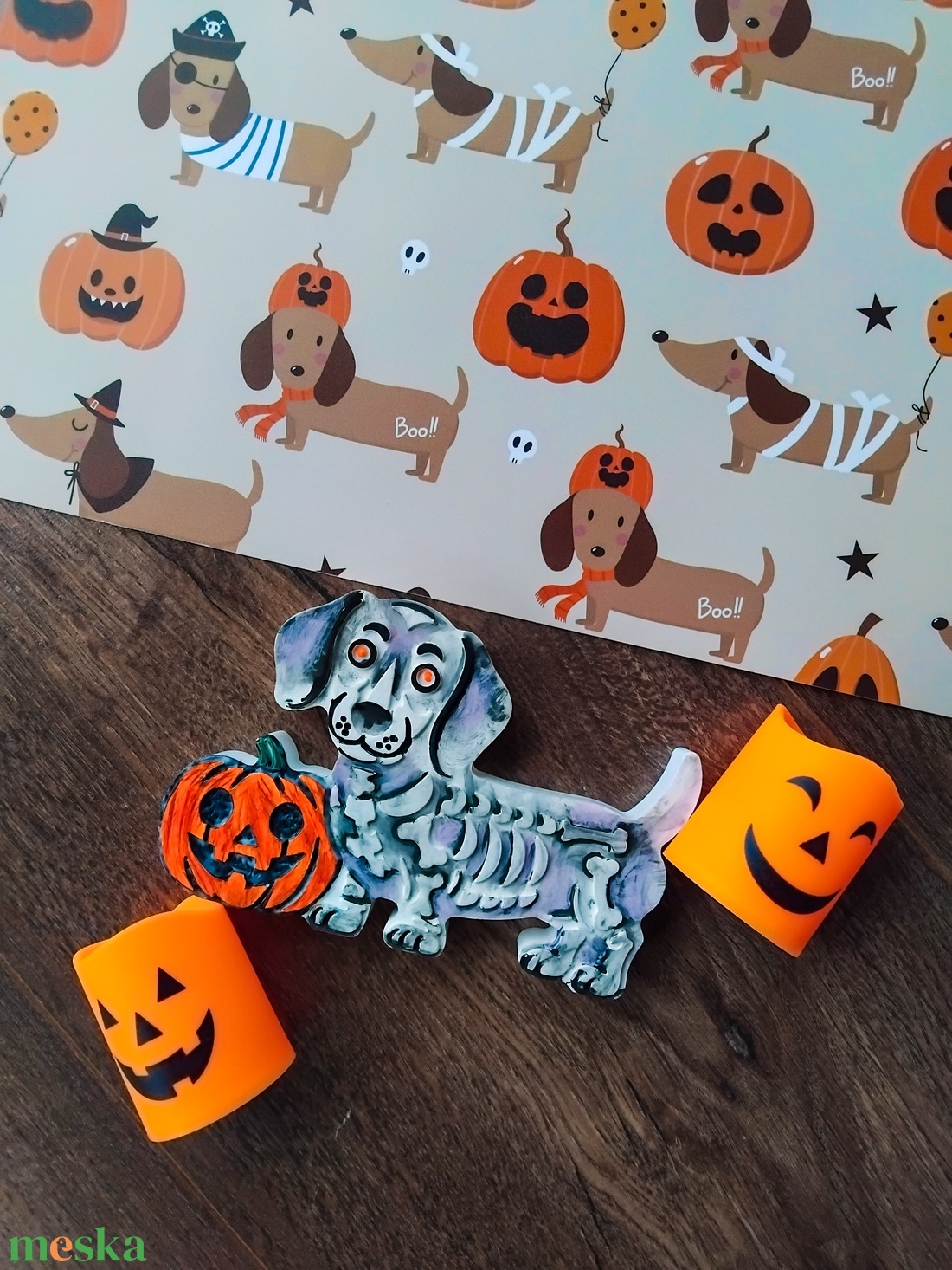 Hallowieni - világítós, tacskós festhető gipszfigura - otthon & életmód - dekoráció - halloween - halloweeni dekoráció - Meska.hu