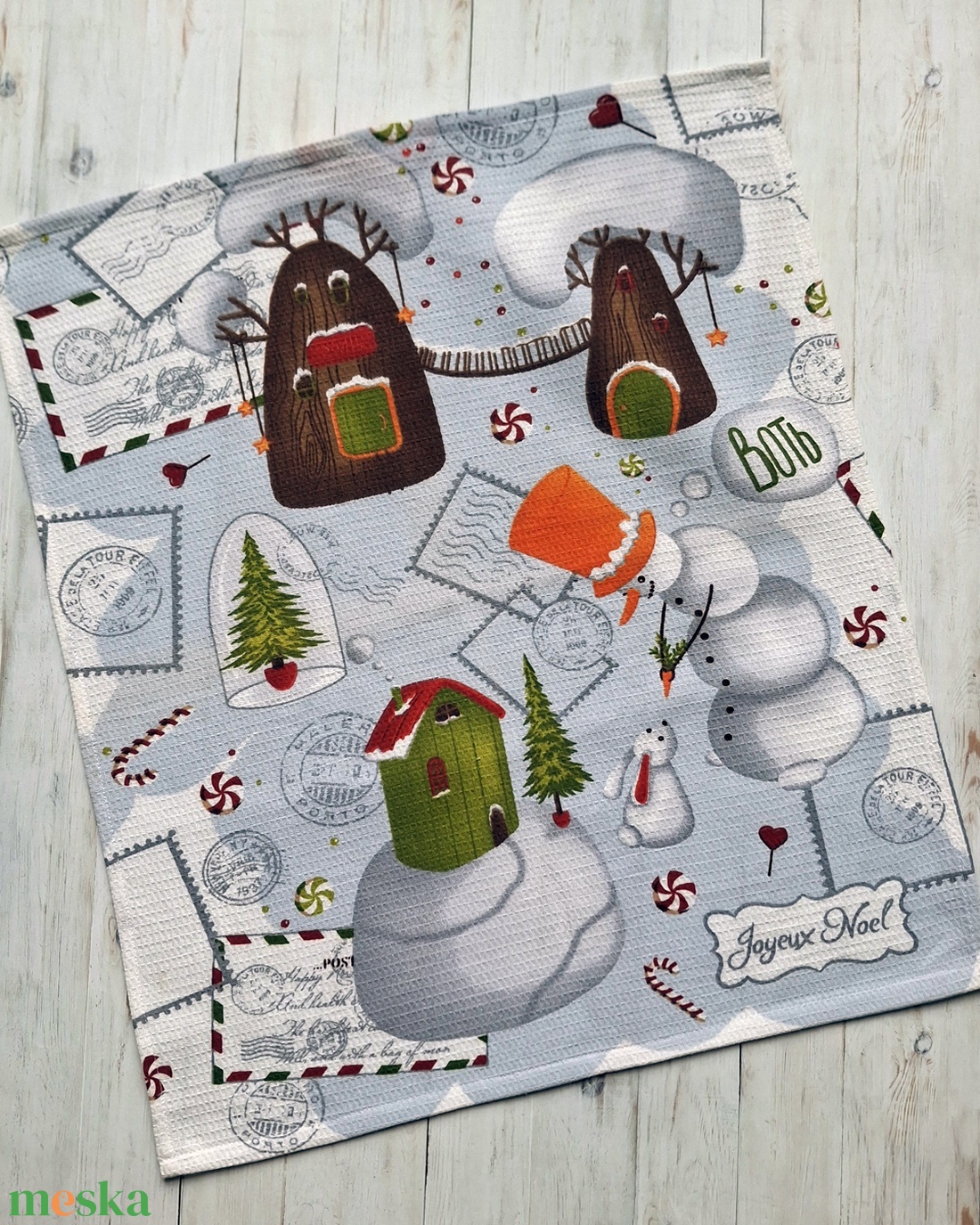 Nyuszis-hóemberes waffle/darázsszövet konyharuha - otthon & életmód - konyhafelszerelés, tálalás - konyhai textil - konyharuha & törlőkendő - Meska.hu