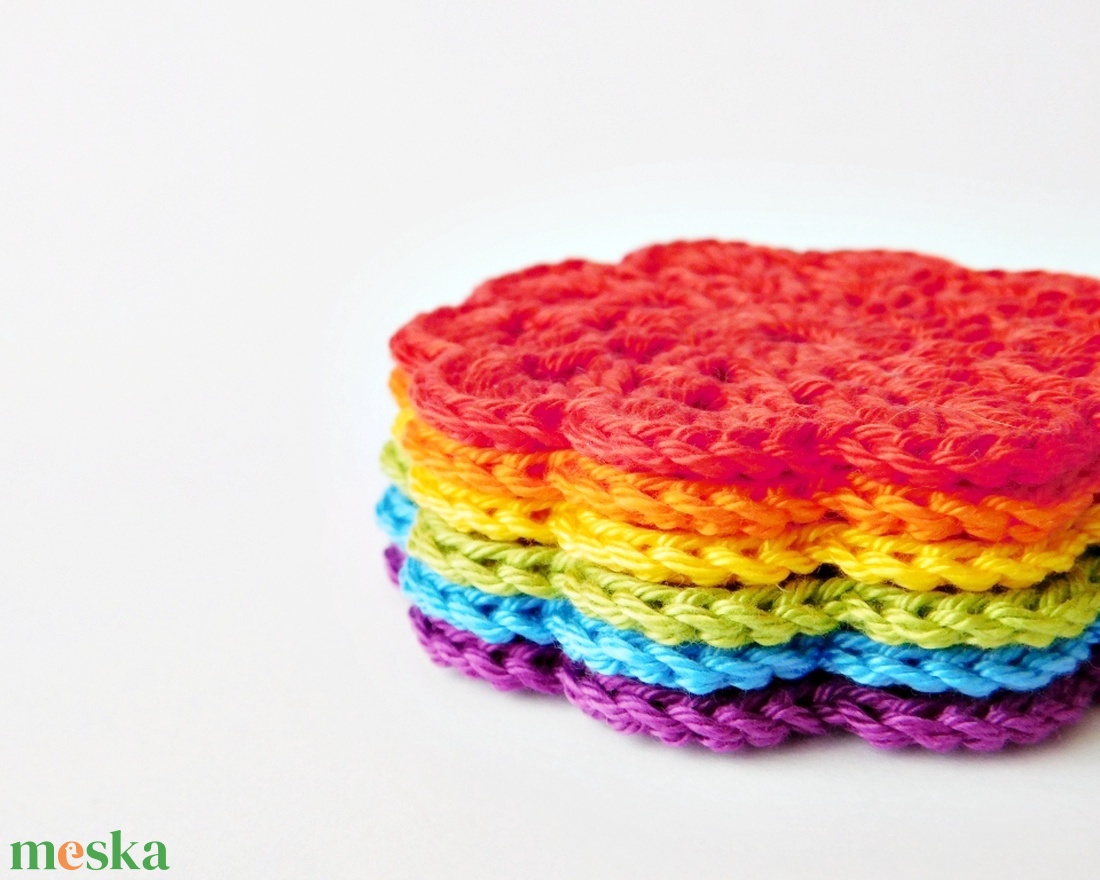 Szivárvány színű horgolt poháralátét,, lakásdekoráció szett 6 db - otthon & életmód - konyhafelszerelés, tálalás - tálalás - tányér- és poháralátét - Meska.hu