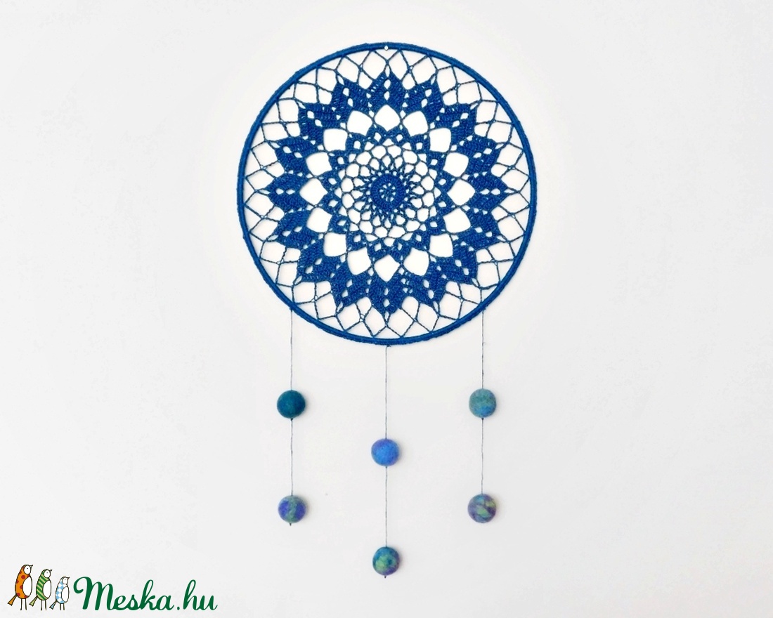 Türkizkék mandala falidísz 25 cm, álomfogó, horgolt lakásdekoráció -  - Meska.hu