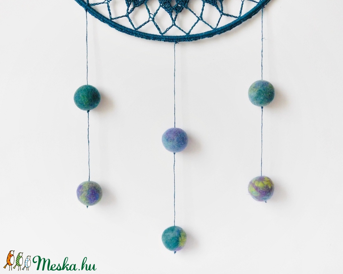 Türkizkék mandala falidísz 25 cm, álomfogó, horgolt lakásdekoráció -  - Meska.hu