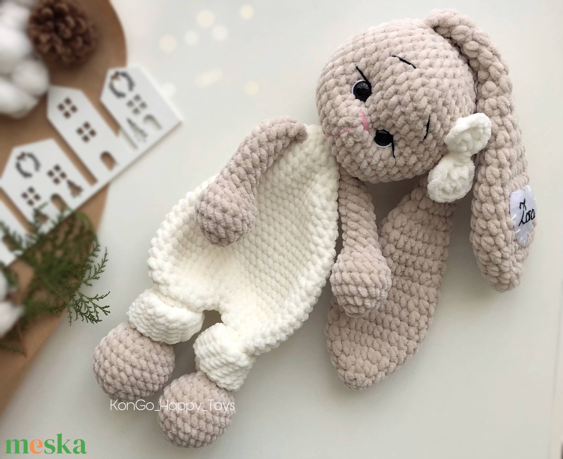 Horgolt nyuszis szundikendő - baba - mama - baba játékok - szundikendő, alvóka - Meska.hu