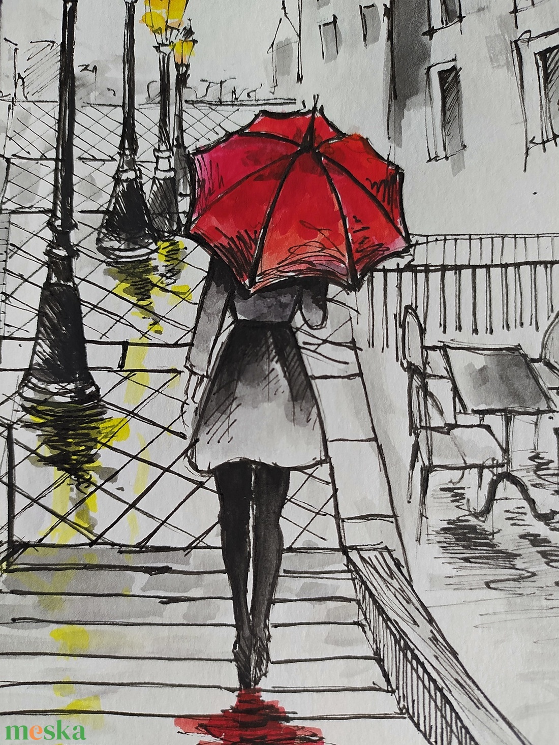 A piros esernyő (Eredeti alkotás) - művészet - festmény - akvarell - Meska.hu A piros esernyő (Eredeti alkotás) - művészet - festmény - akvarell - Meska.hu