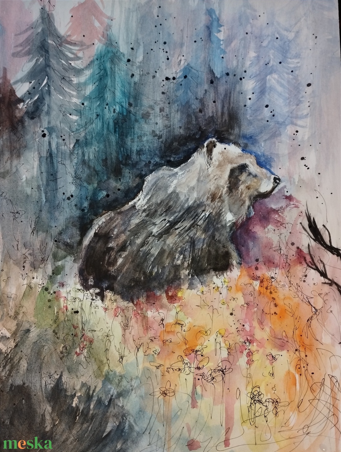 Medve tájkép - művészet - festmény - akvarell - Meska.hu Medve tájkép - művészet - festmény - akvarell - Meska.hu