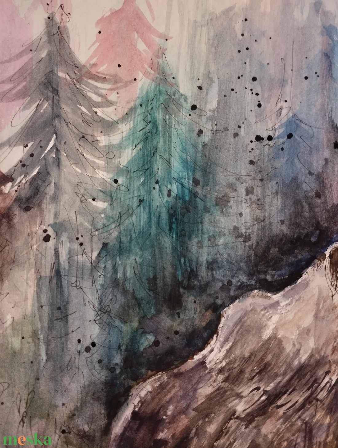 Medve tájkép - művészet - festmény - akvarell - Meska.hu Medve tájkép - művészet - festmény - akvarell - Meska.hu