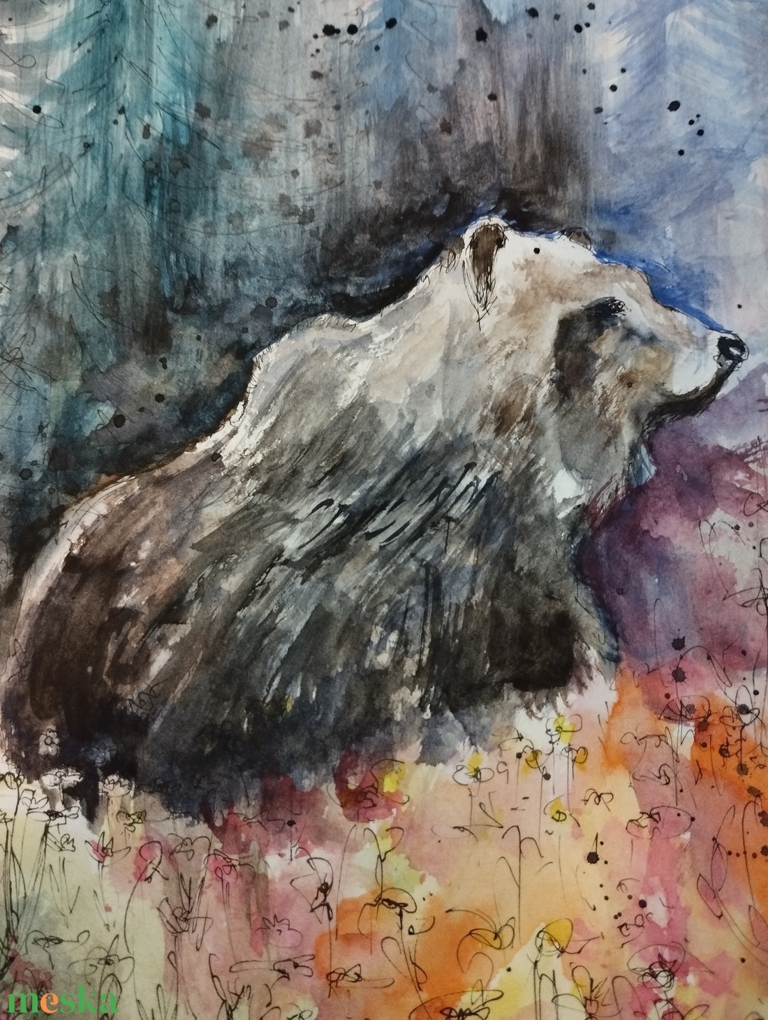 Medve tájkép - művészet - festmény - akvarell - Meska.hu Medve tájkép - művészet - festmény - akvarell - Meska.hu