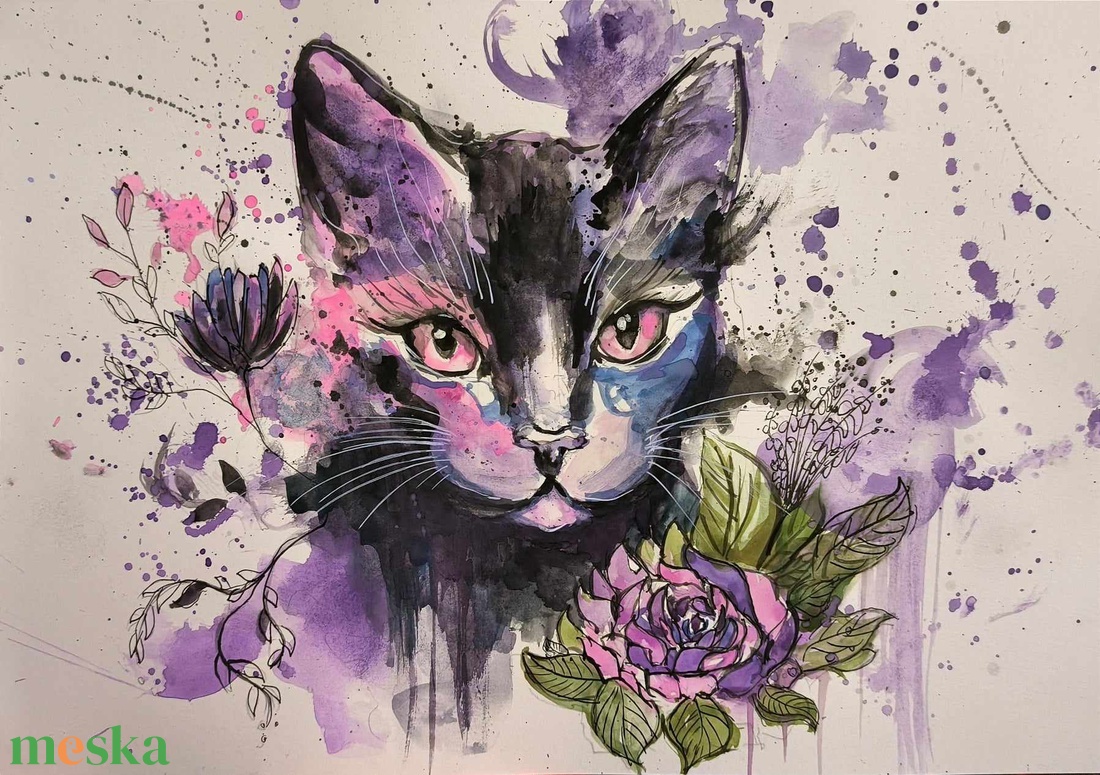Absztrakt cica festmény - művészet - festmény - akvarell - Meska.hu Absztrakt cica festmény - művészet - festmény - akvarell - Meska.hu