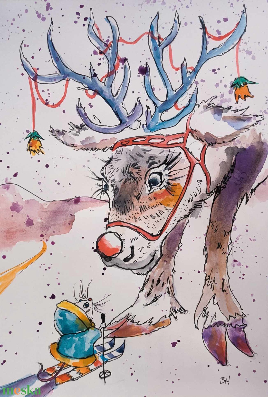 Rudolf a rénszarvas illusztráció - művészet - festmény - akvarell - Meska.hu Rudolf a rénszarvas illusztráció - művészet - festmény - akvarell - Meska.hu