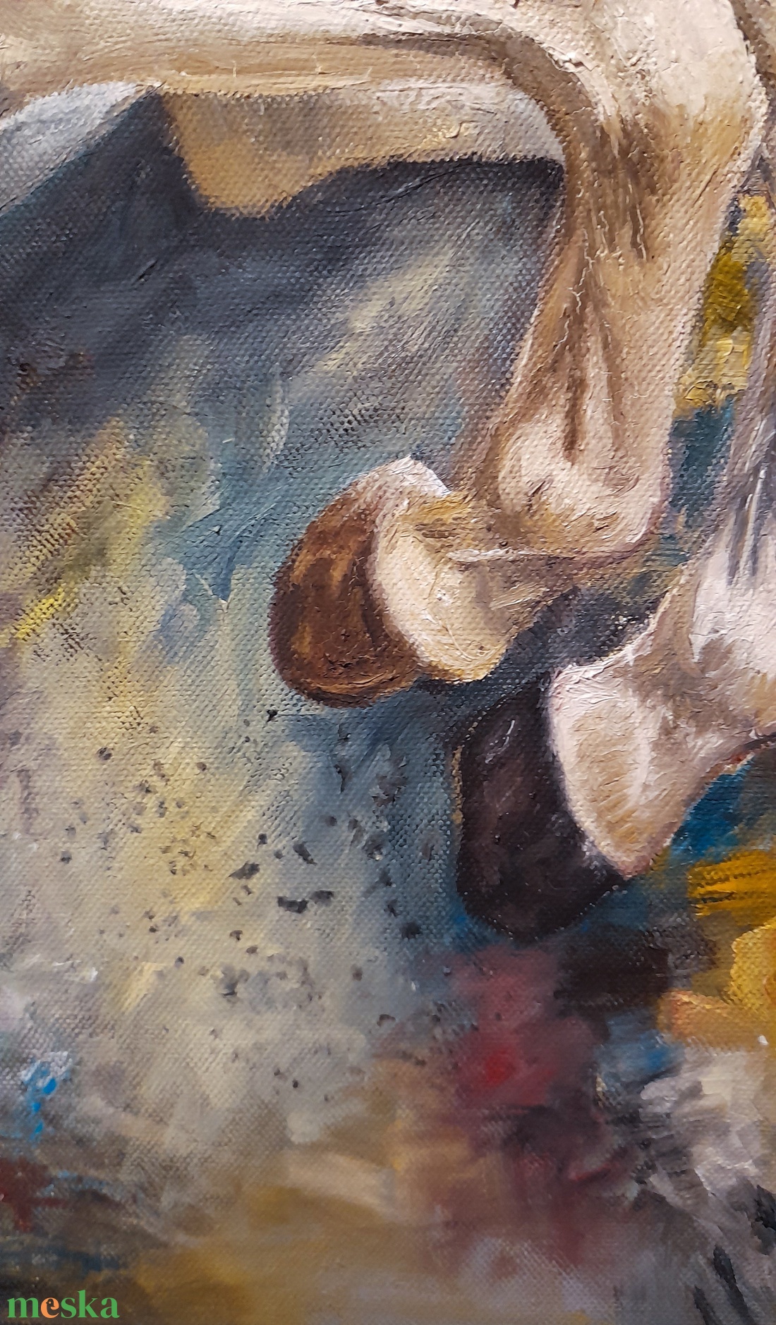 Konstantin Pál: fehér ló modern nagyméretű olajfestmény vásznon, oldalt festve - művészet - festmény - olajfestmény - Meska.hu