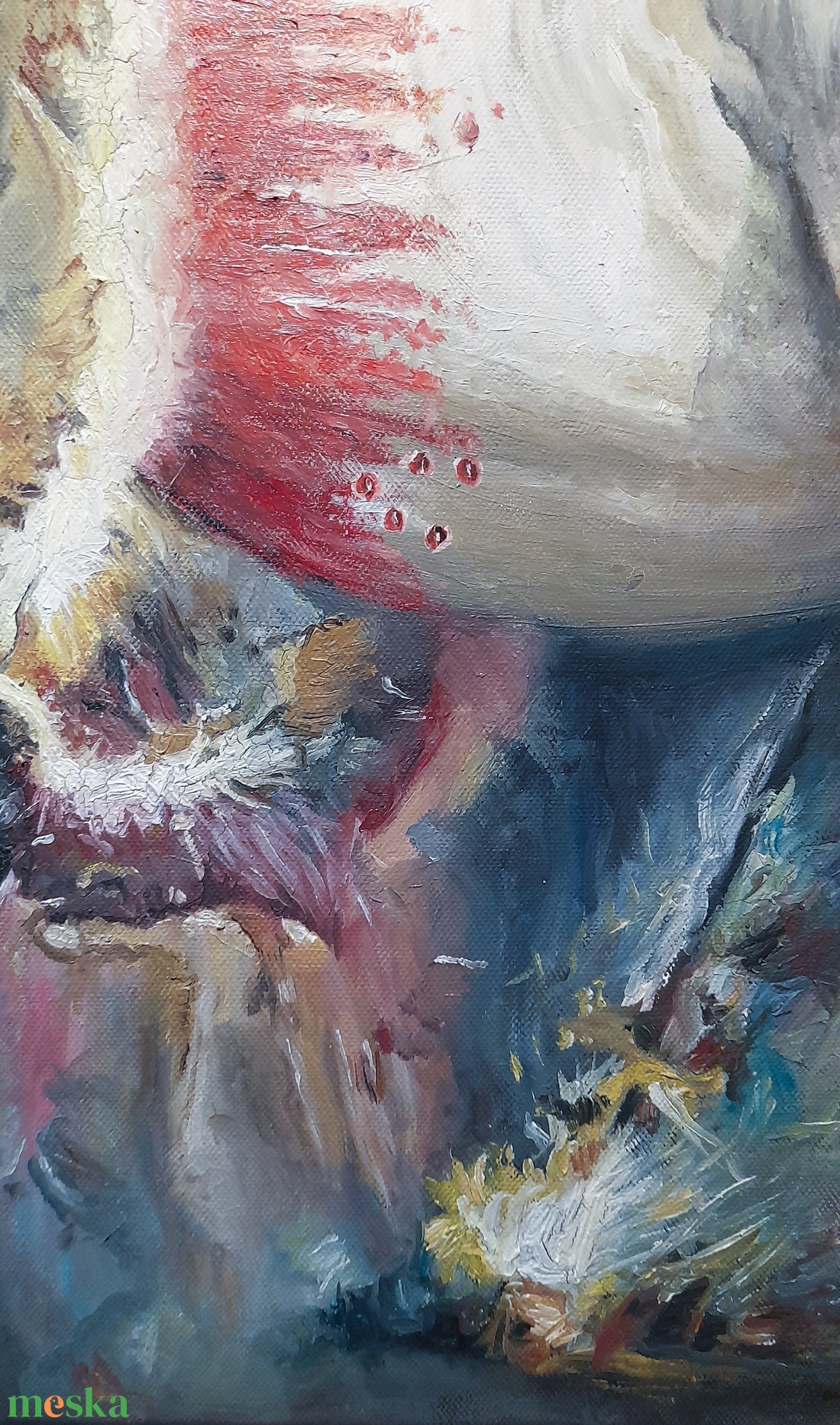 Konstantin Pál: fehér ló modern nagyméretű olajfestmény vásznon, oldalt festve - művészet - festmény - olajfestmény - Meska.hu