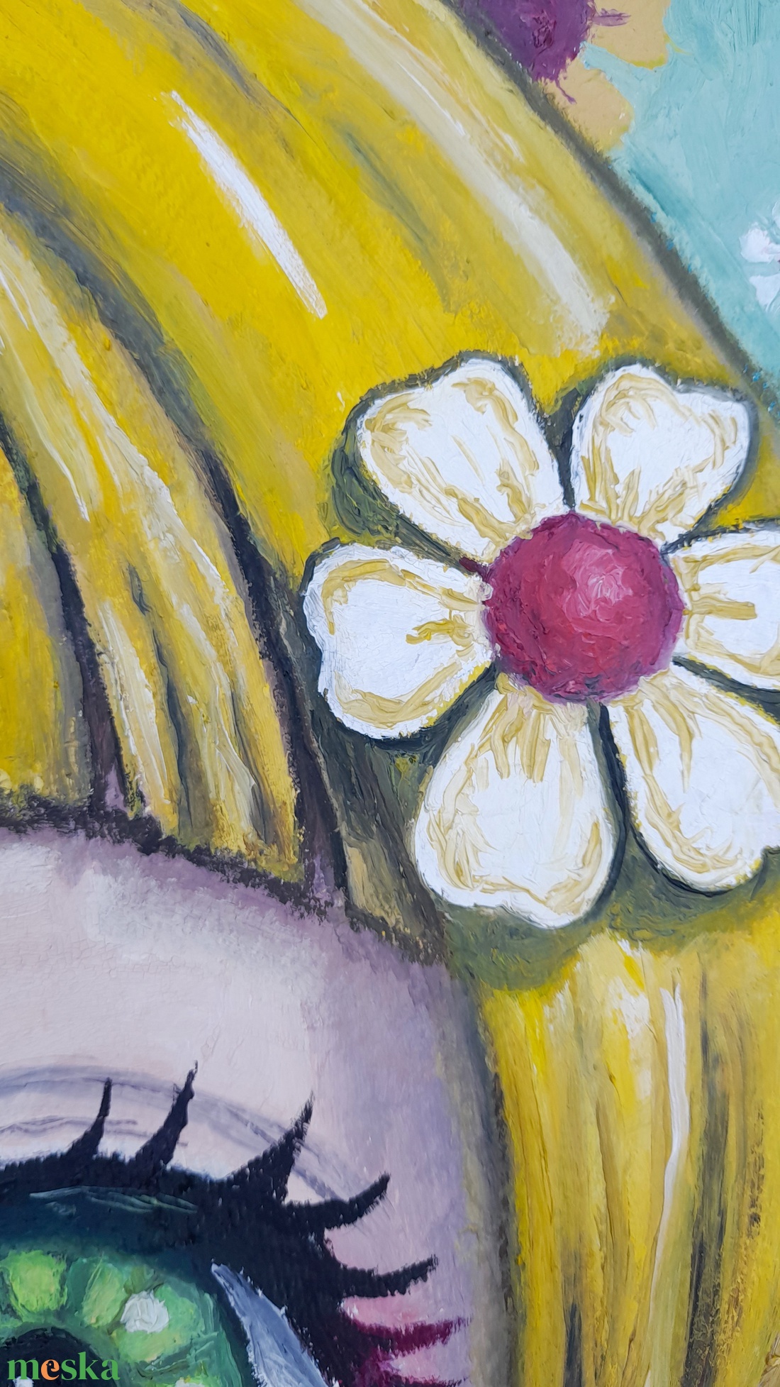 Konstantin Pál: lány modern nagyméretű olajfestmény faroston, zöld keretben - művészet - festmény - olajfestmény - Meska.hu