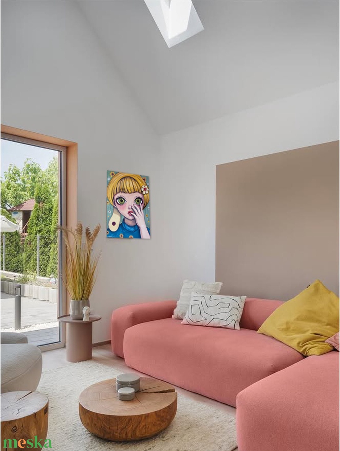 Konstantin Pál: lány modern nagyméretű olajfestmény faroston, zöld keretben - művészet - festmény - olajfestmény - Meska.hu