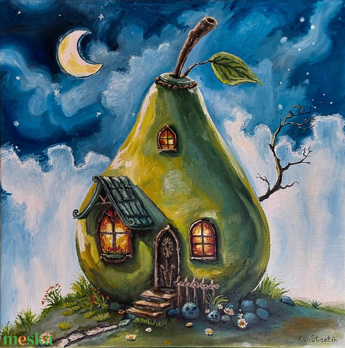 Konstantin Pál: Körte házikó olajfestmény vásznon - művészet - festmény - olajfestmény - Meska.hu