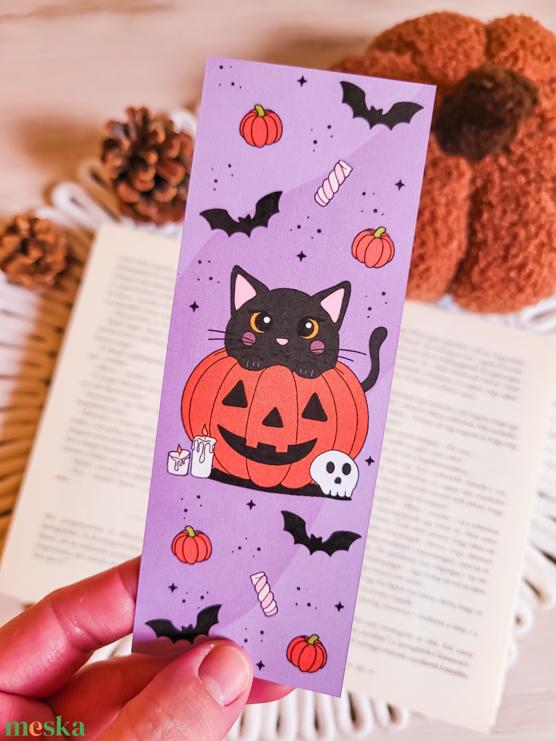 Cicás halloweeni könyvjelző könyvmolyoknak - művészet - grafika & illusztráció - egyéb rajzok - Meska.hu