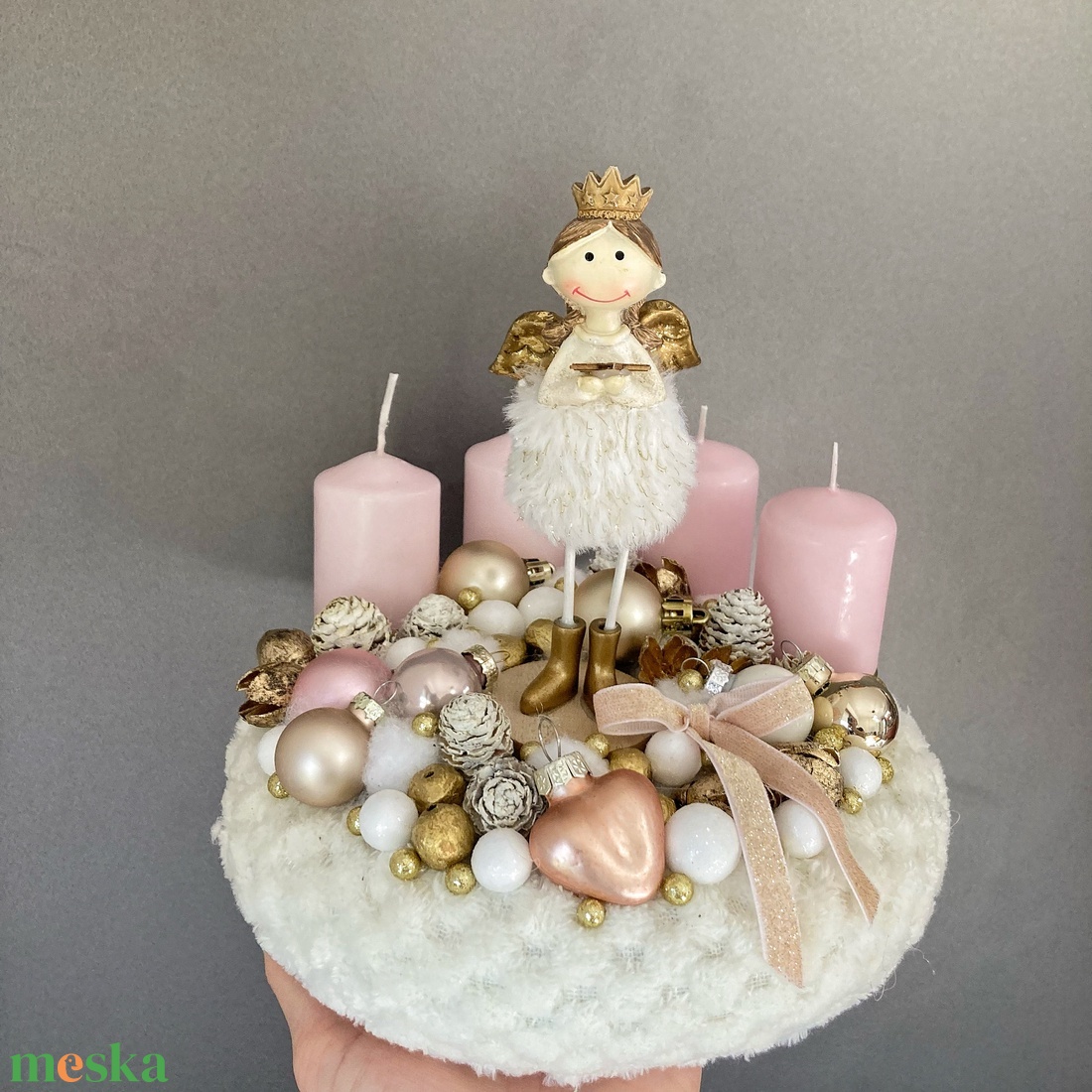 Rózsaszín arany adventi koszorú - karácsony - adventi díszek - adventi koszorú - Meska.hu