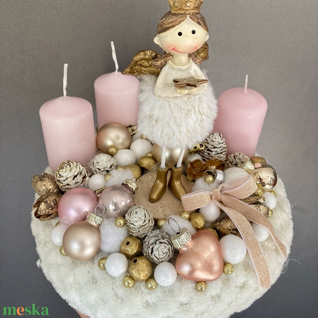 Rózsaszín arany adventi koszorú - karácsony - adventi díszek - adventi koszorú - Meska.hu
