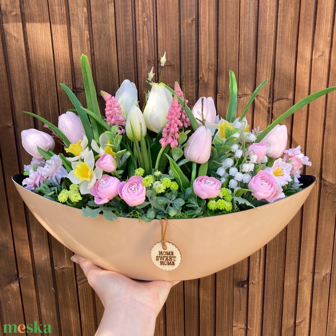 Tavaszi mix csónak 40 cm - otthon & életmód - dekoráció - asztal és polc dekoráció - asztaldísz - Meska.hu