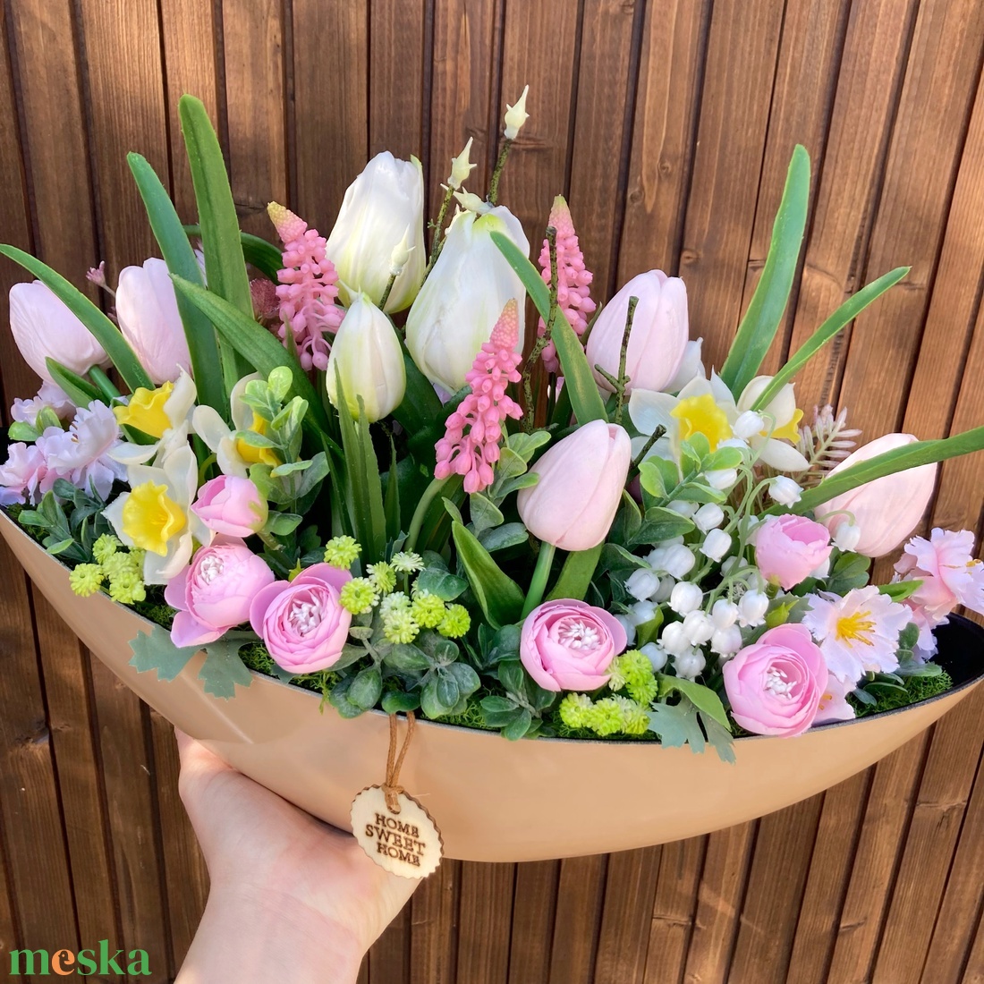 Tavaszi mix csónak 40 cm - otthon & életmód - dekoráció - asztal és polc dekoráció - asztaldísz - Meska.hu