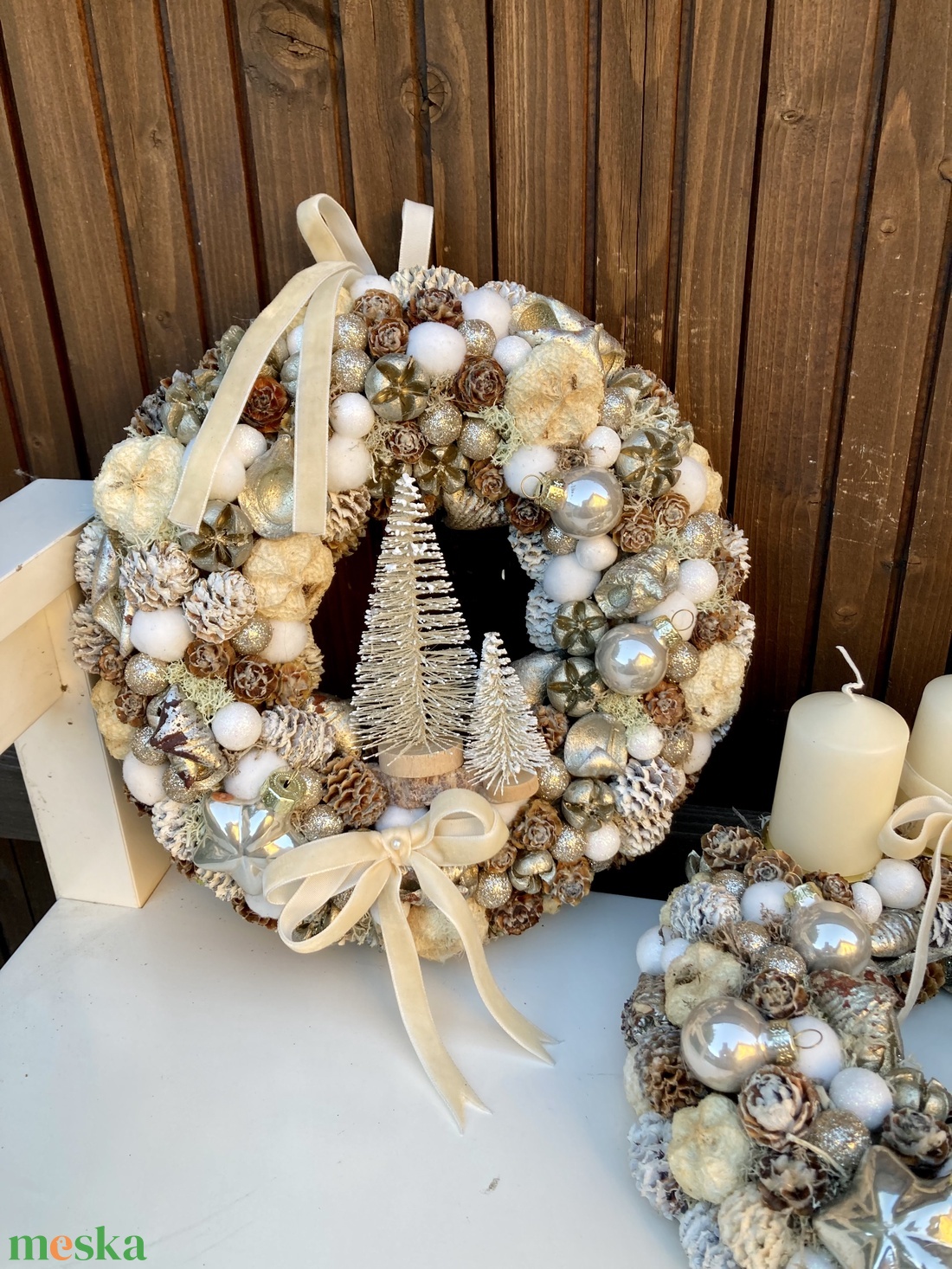 Adventi ajtódísz krém - karácsony - adventi díszek - adventi ajtódísz - Meska.hu