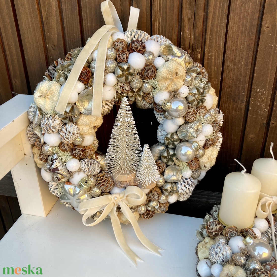 Adventi ajtódísz krém - karácsony - adventi díszek - adventi ajtódísz - Meska.hu