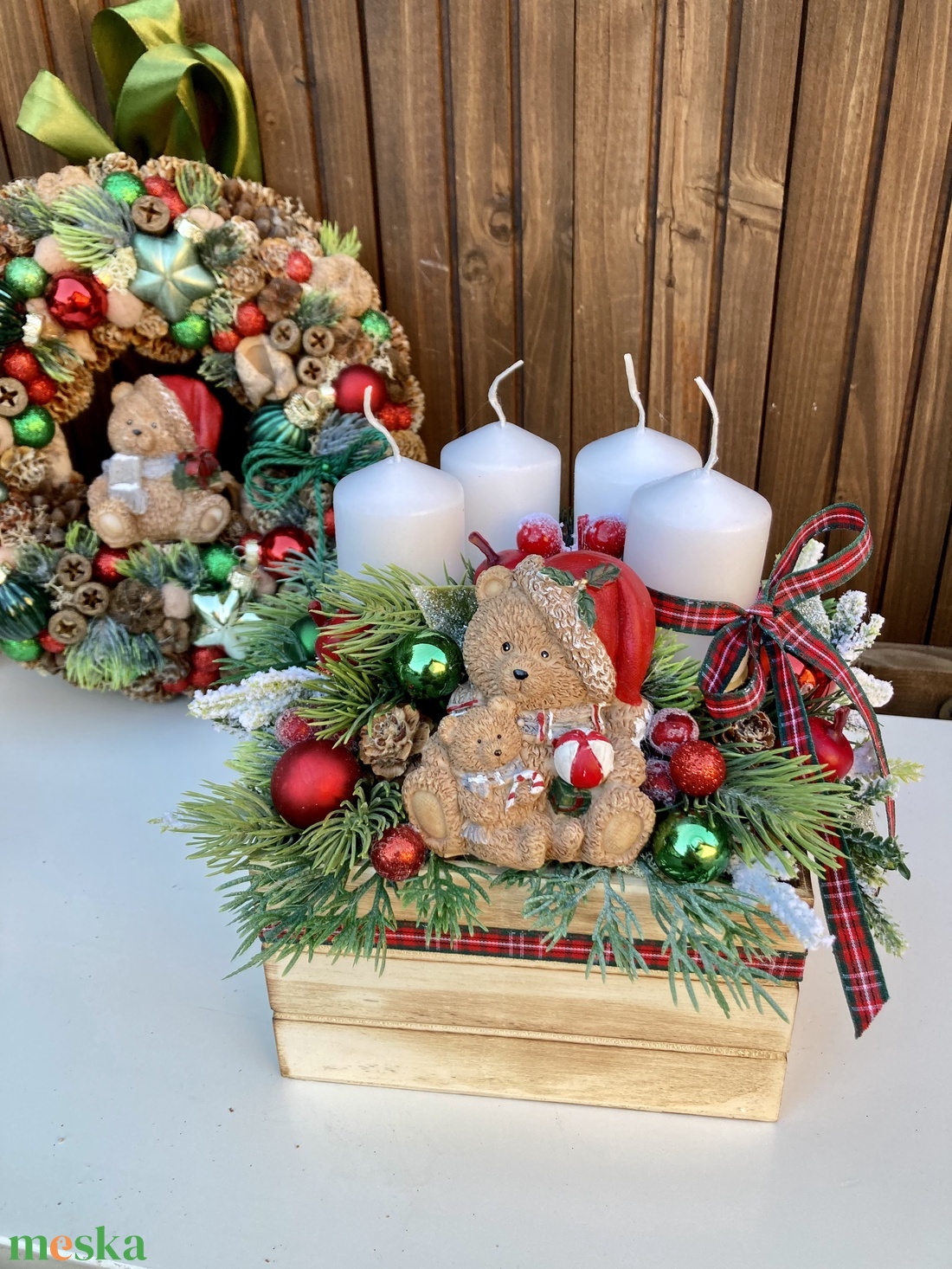 Adventi koszorú macis - karácsony - adventi díszek - adventi koszorú - Meska.hu