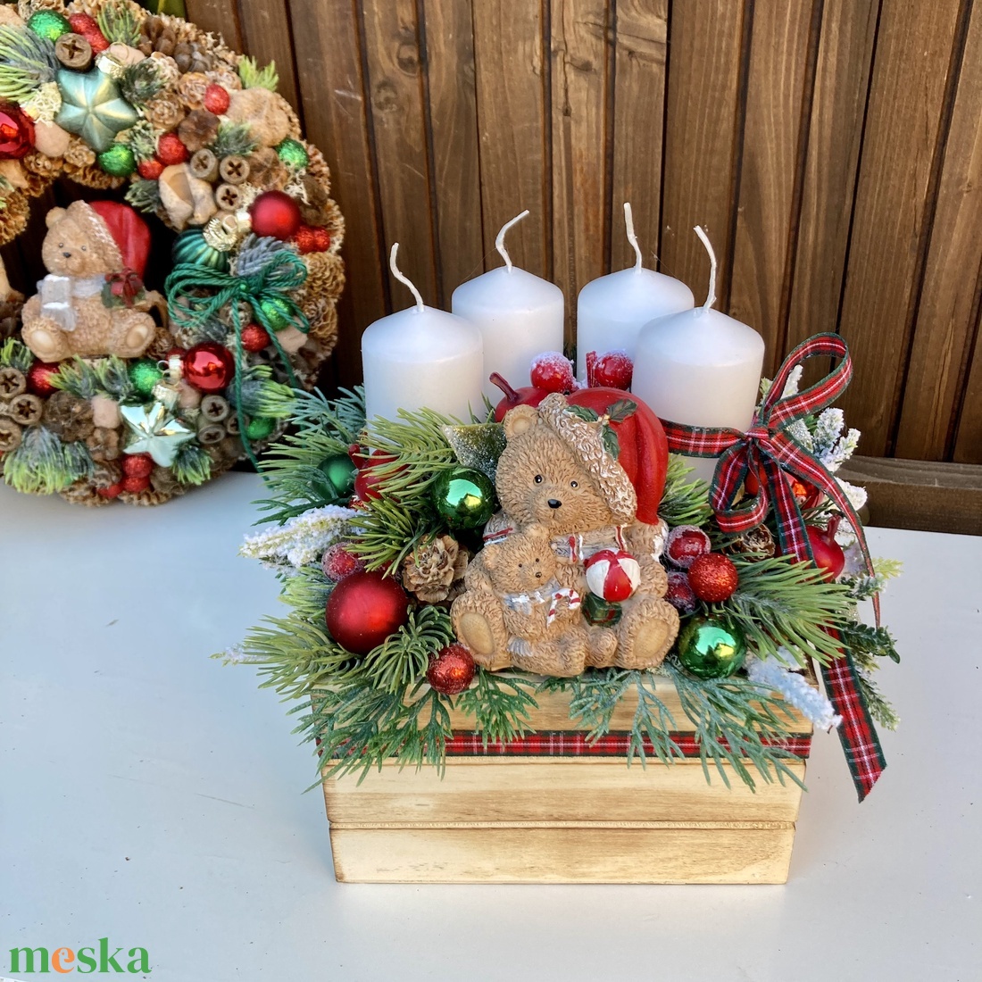 Adventi koszorú macis - karácsony - adventi díszek - adventi koszorú - Meska.hu