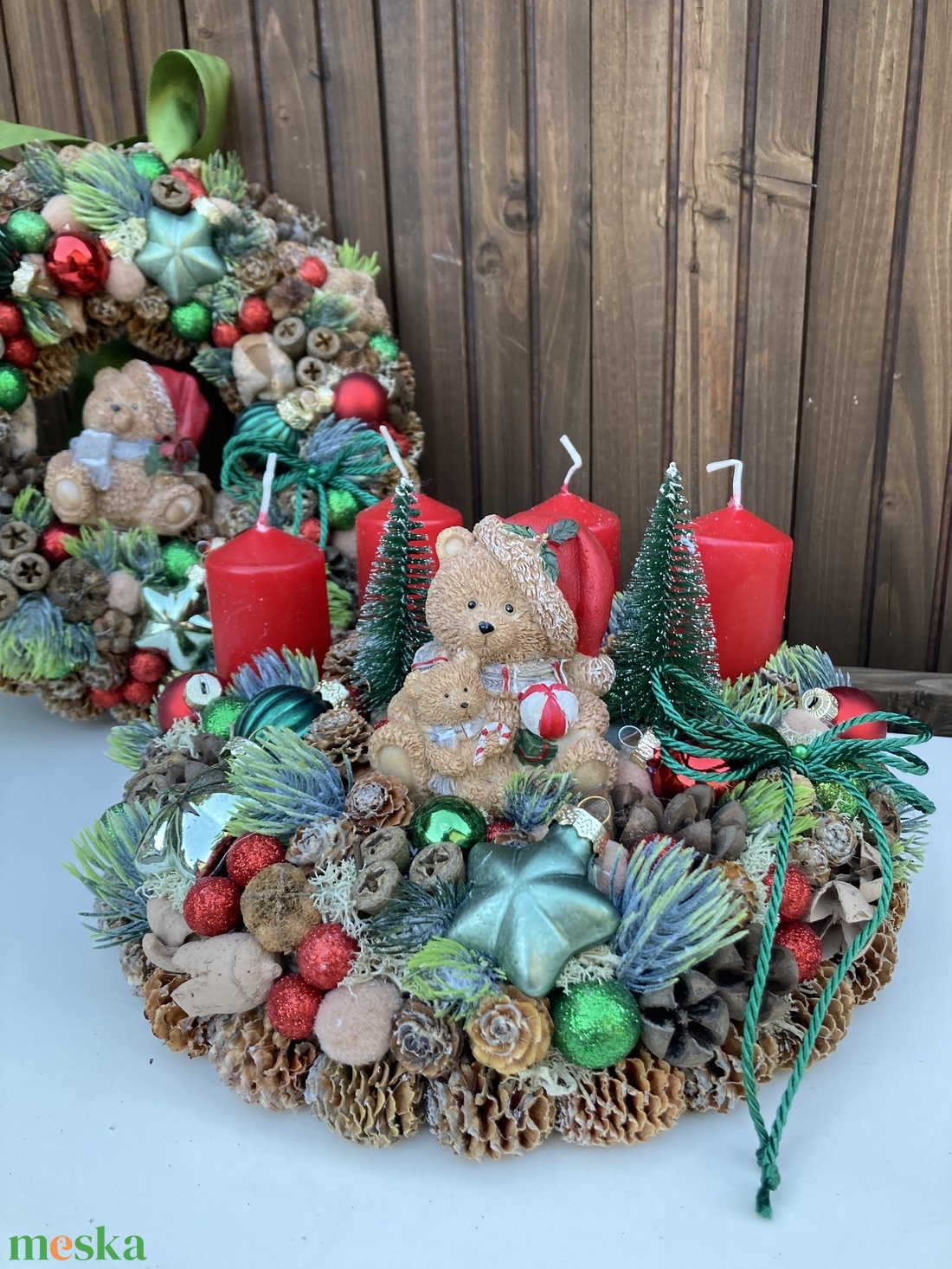 Adventi koszorú macis - karácsony - adventi díszek - adventi koszorú - Meska.hu