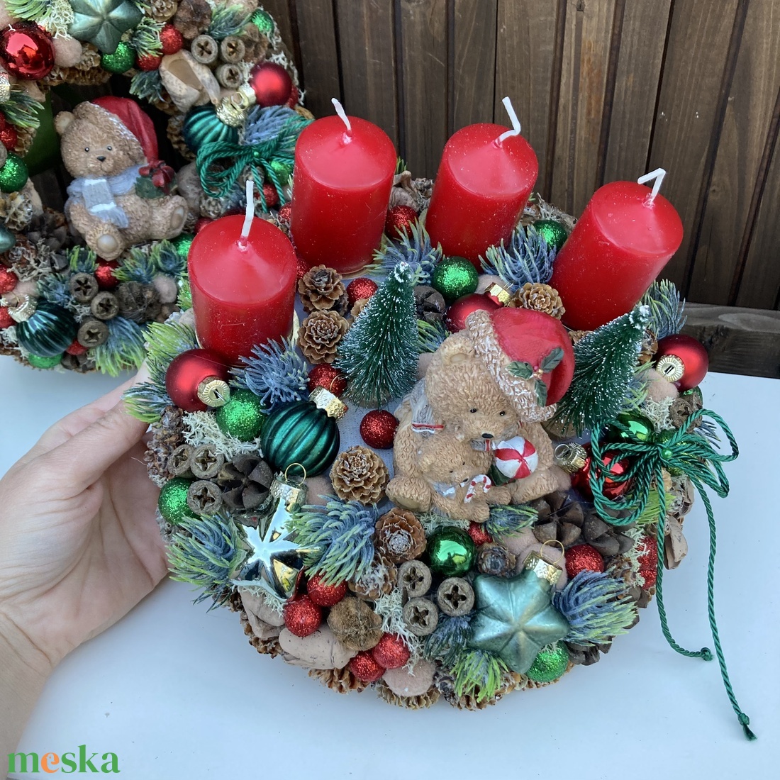 Adventi koszorú macis - karácsony - adventi díszek - adventi koszorú - Meska.hu