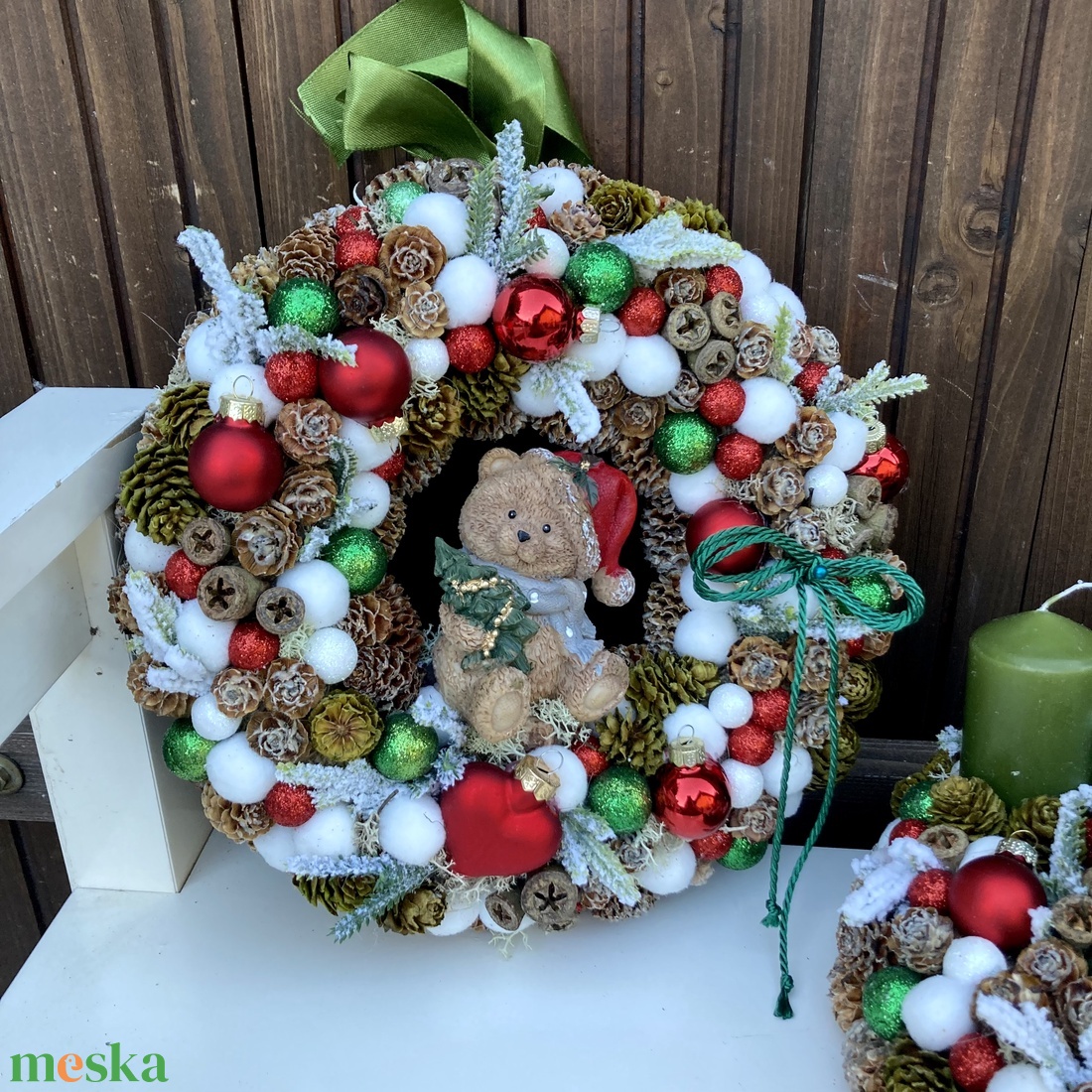 Adventi ajtódísz macis - karácsony - adventi díszek - adventi ajtódísz - Meska.hu